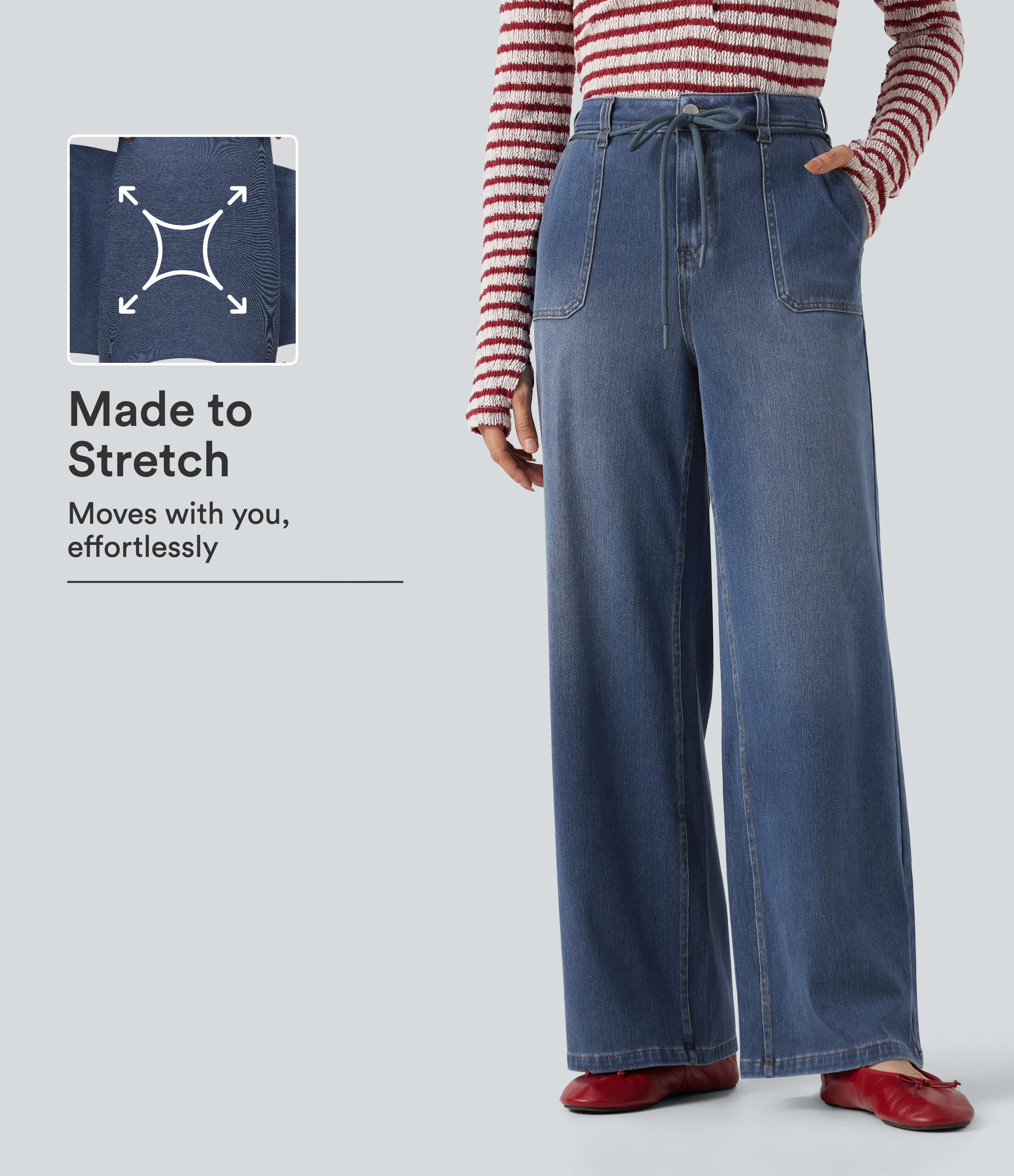 Halara Flex™ Mid Rise Drawstring Casual Baggy Straight Leg Jeans with Pockets