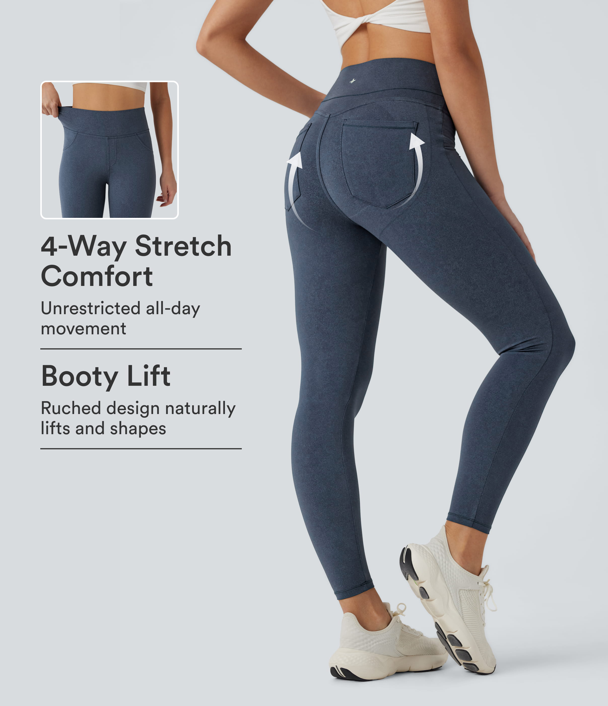 Blue Fade Halara UltraSculpt™ Denim Print High Waisted Tummy Control Butt Lifting Yoga Leggings with Pockets / 1