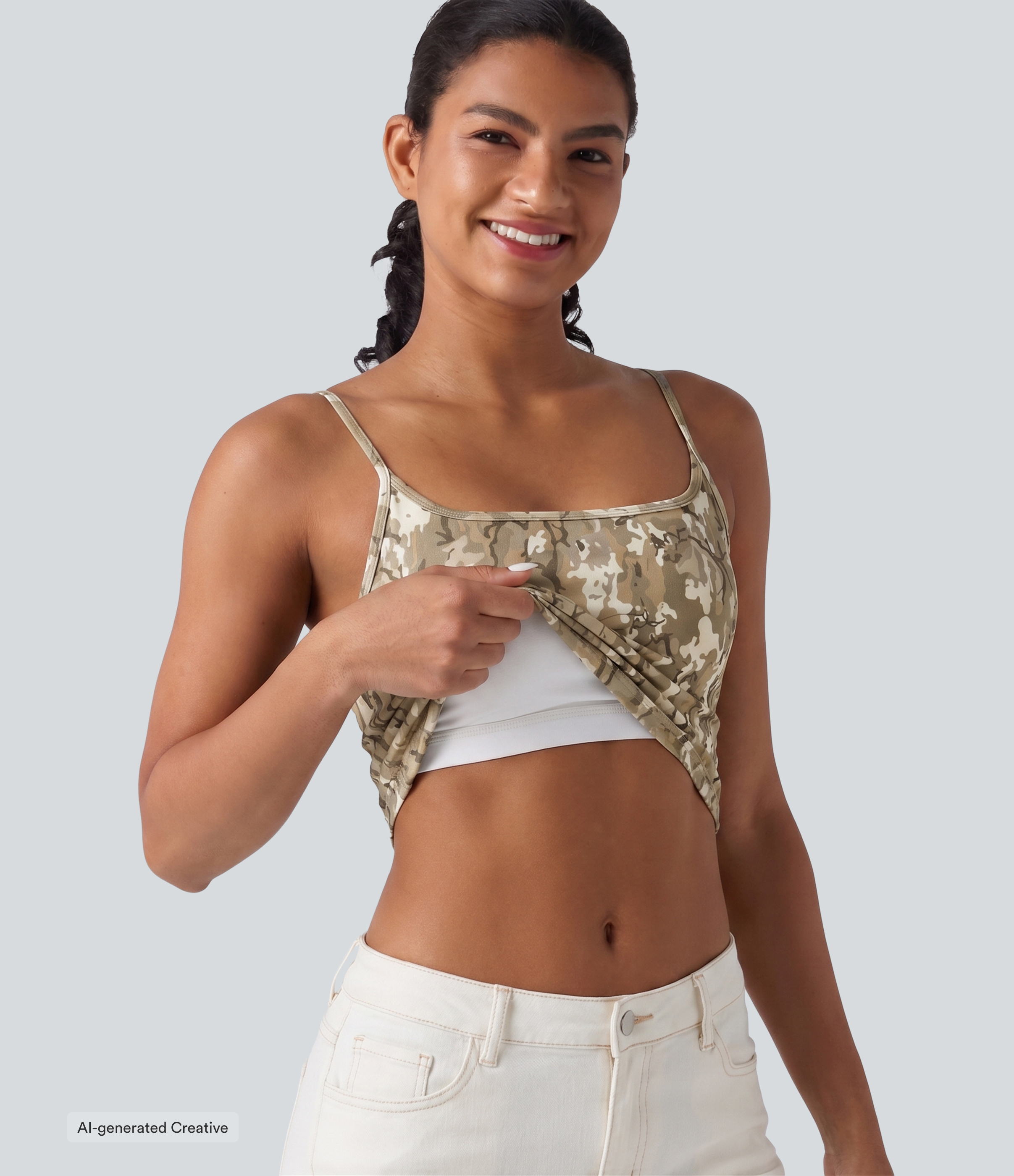 Halara UltraSculpt™ Camo-Print Cami-Top mit integriertem BH