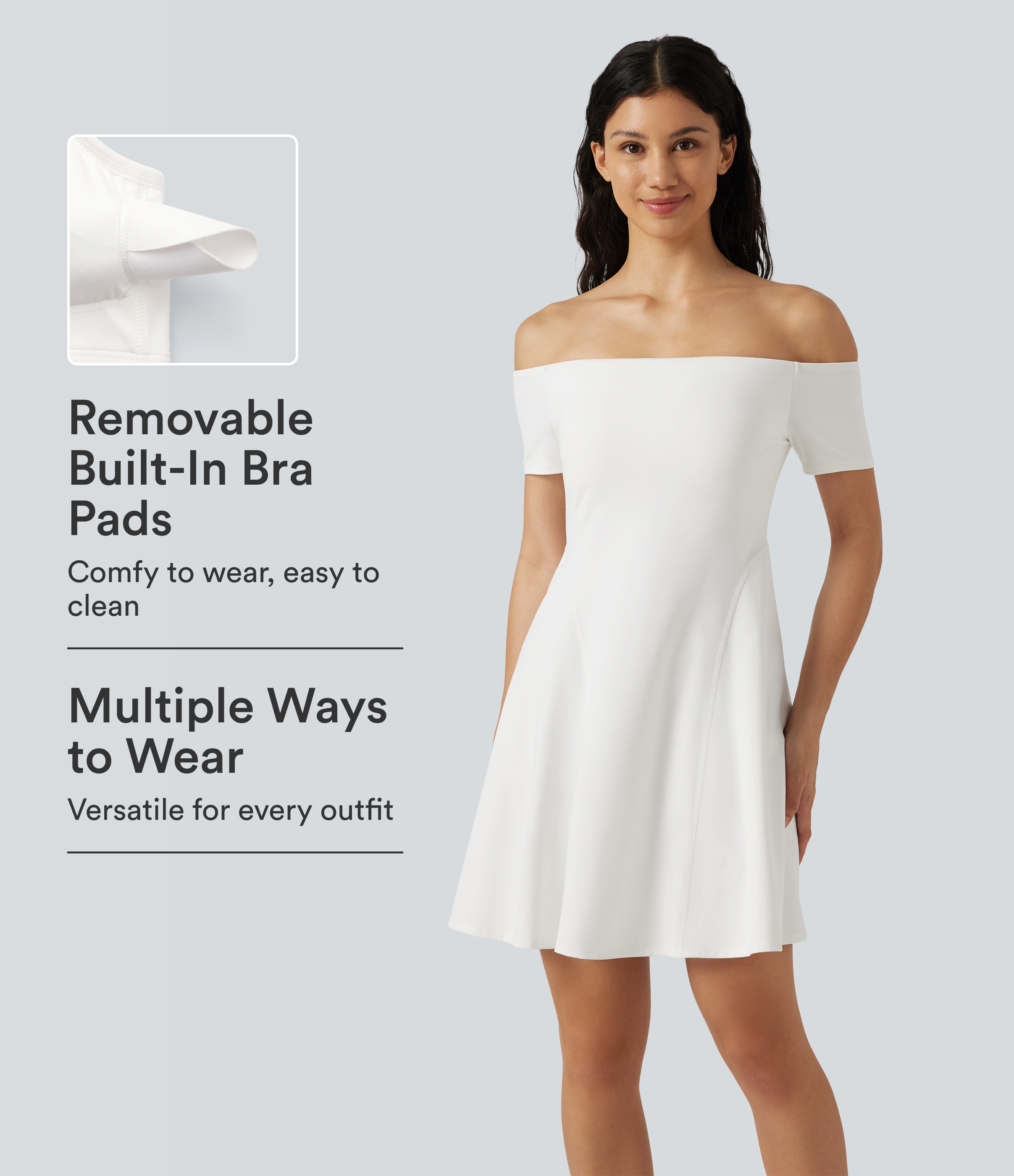 SoftlyZero™ Plush Off Shoulder Short Sleeve Built-in Bra Mini Casual Dress B-DD Cups