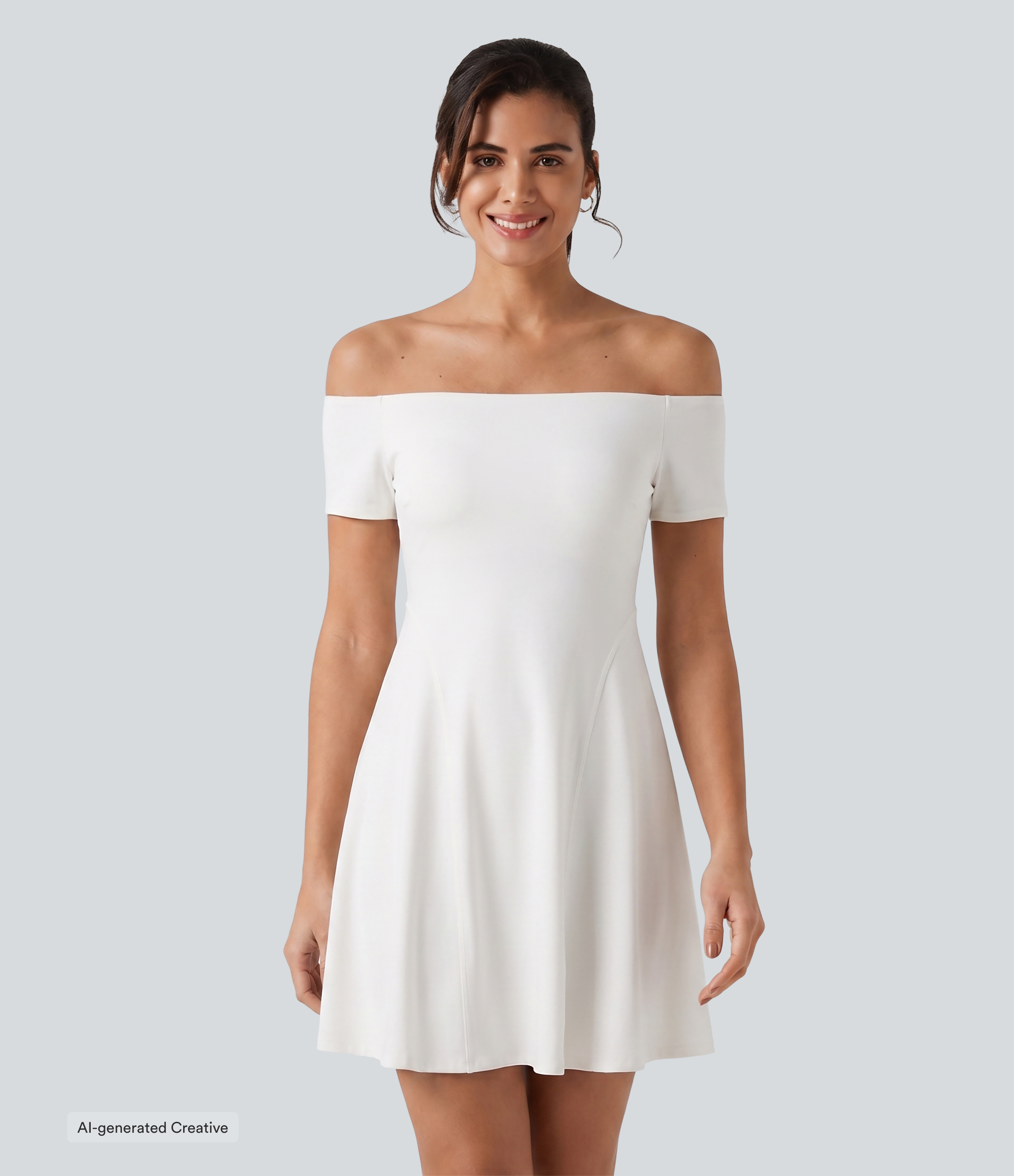 SoftlyZero™ Plush schulterfreies, kurzärmeliges Mini-Freizeitkleid mit integriertem BH, BH-Größen B-DD