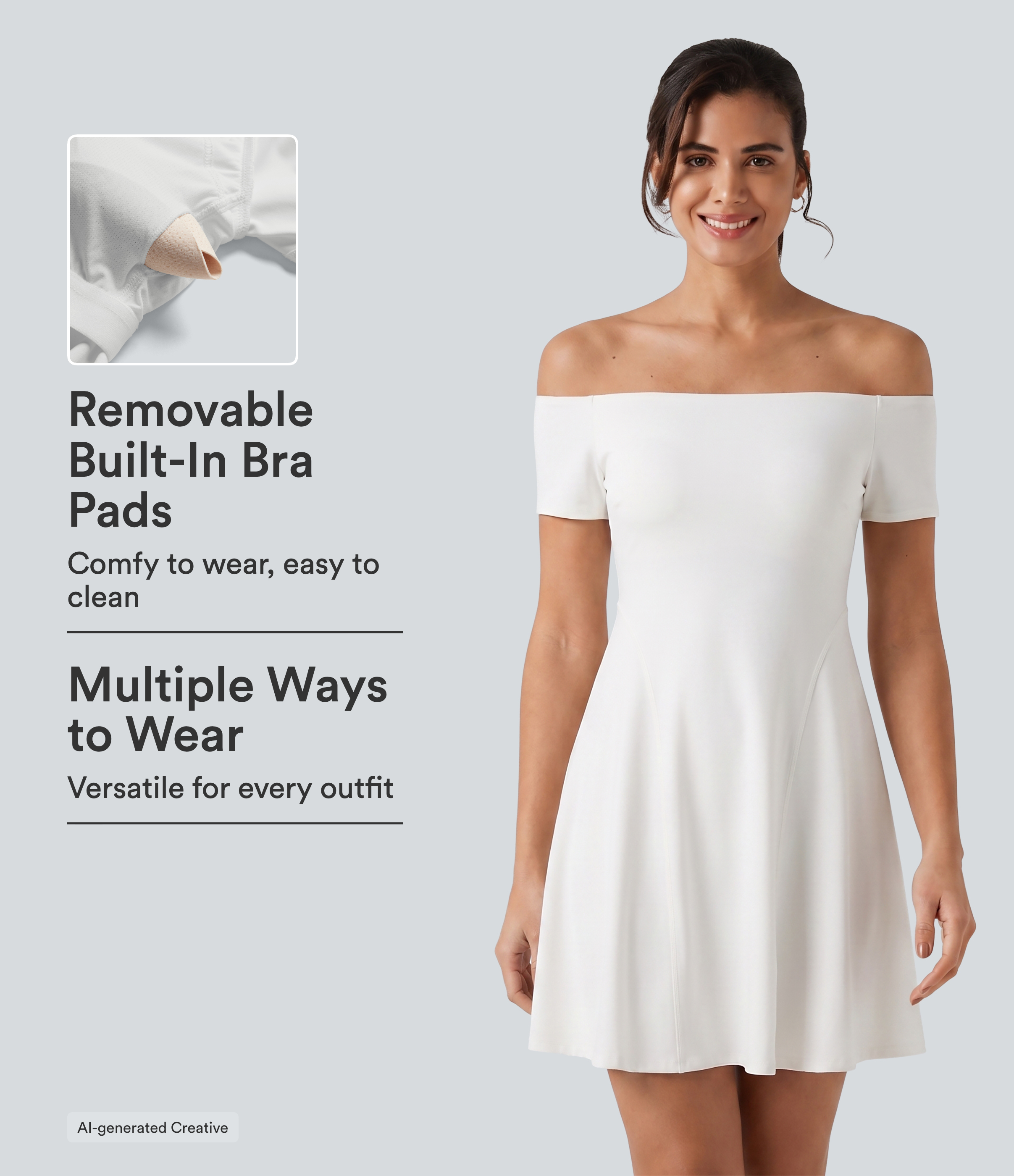 SoftlyZero™ Plush Off Shoulder Short Sleeve Built-in Bra Mini Casual Dress B-DD Cups