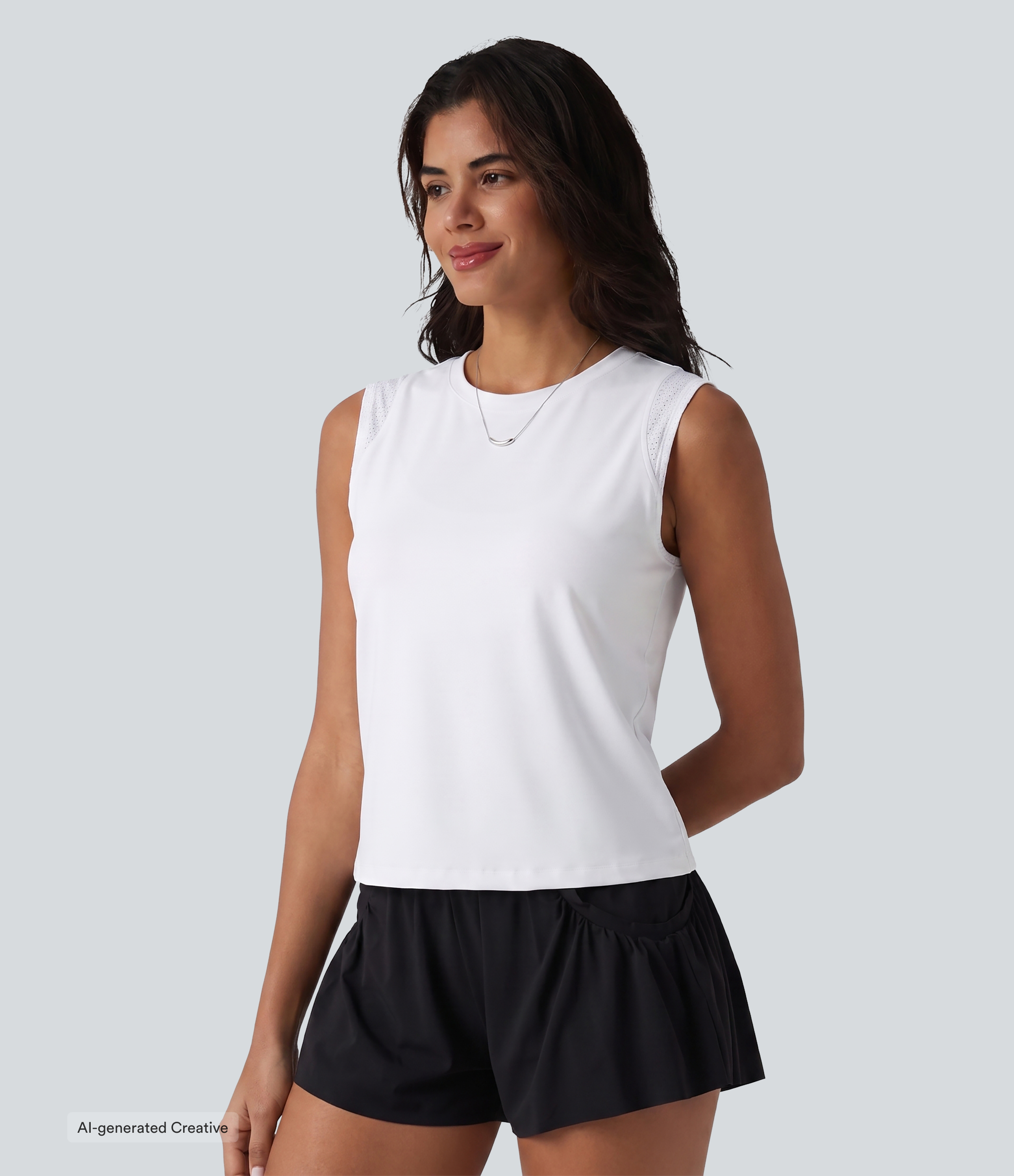 SoftlyZero™ Airy Round Neck Contrast Breathable Mesh InstantCool Running Tank Top-UPF50+