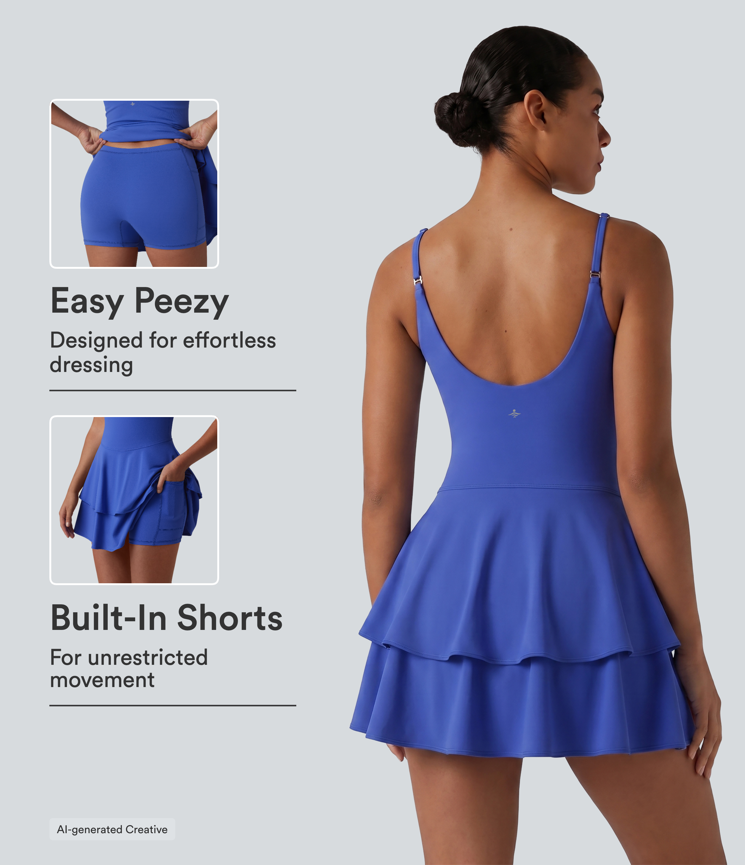 SoftlyZero™ Airy Built-in Bra 2-in-1 Tiered InstantCool Mini Tennis Active Dress with Pockets-Easy Peezy Edition-UPF50+