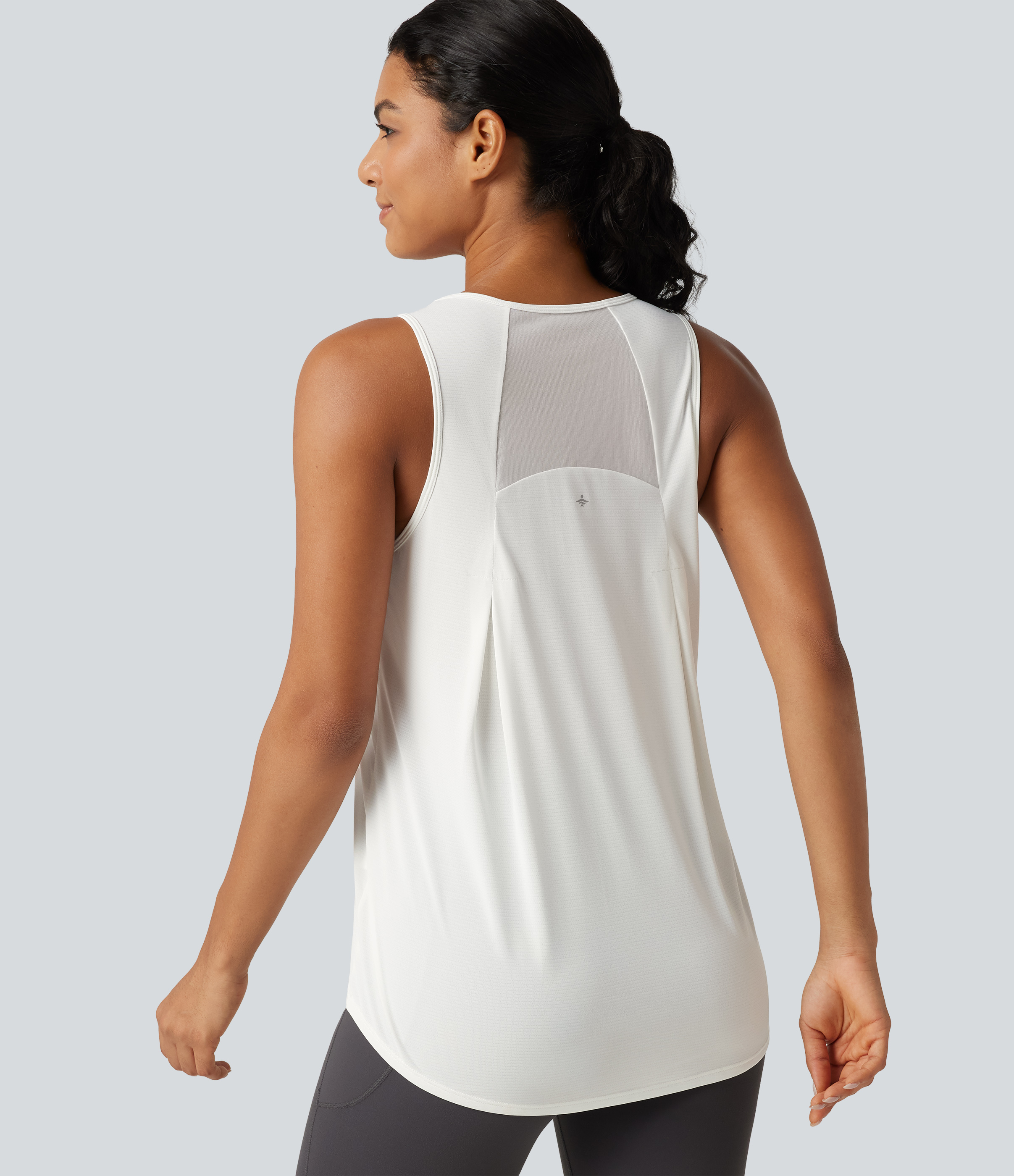Contrast Mesh Curved Hem Running Tank Top-Longer Length