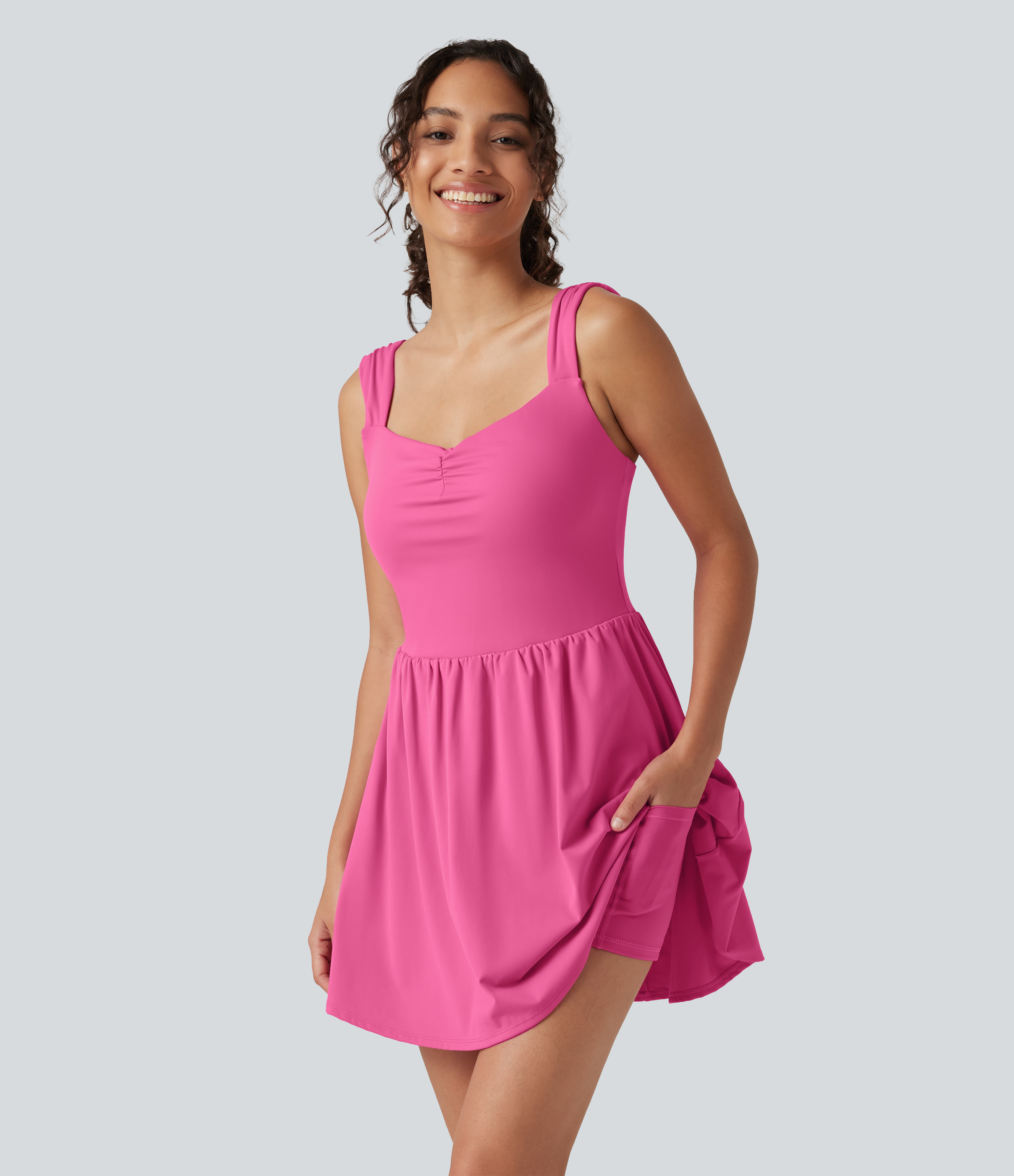 Softlyzero™ Plush Sweetheart Neck Built-in Bra 2-in-1 Mini Casual Dress with Pockets-Easy Peezy Edition B-E Cups