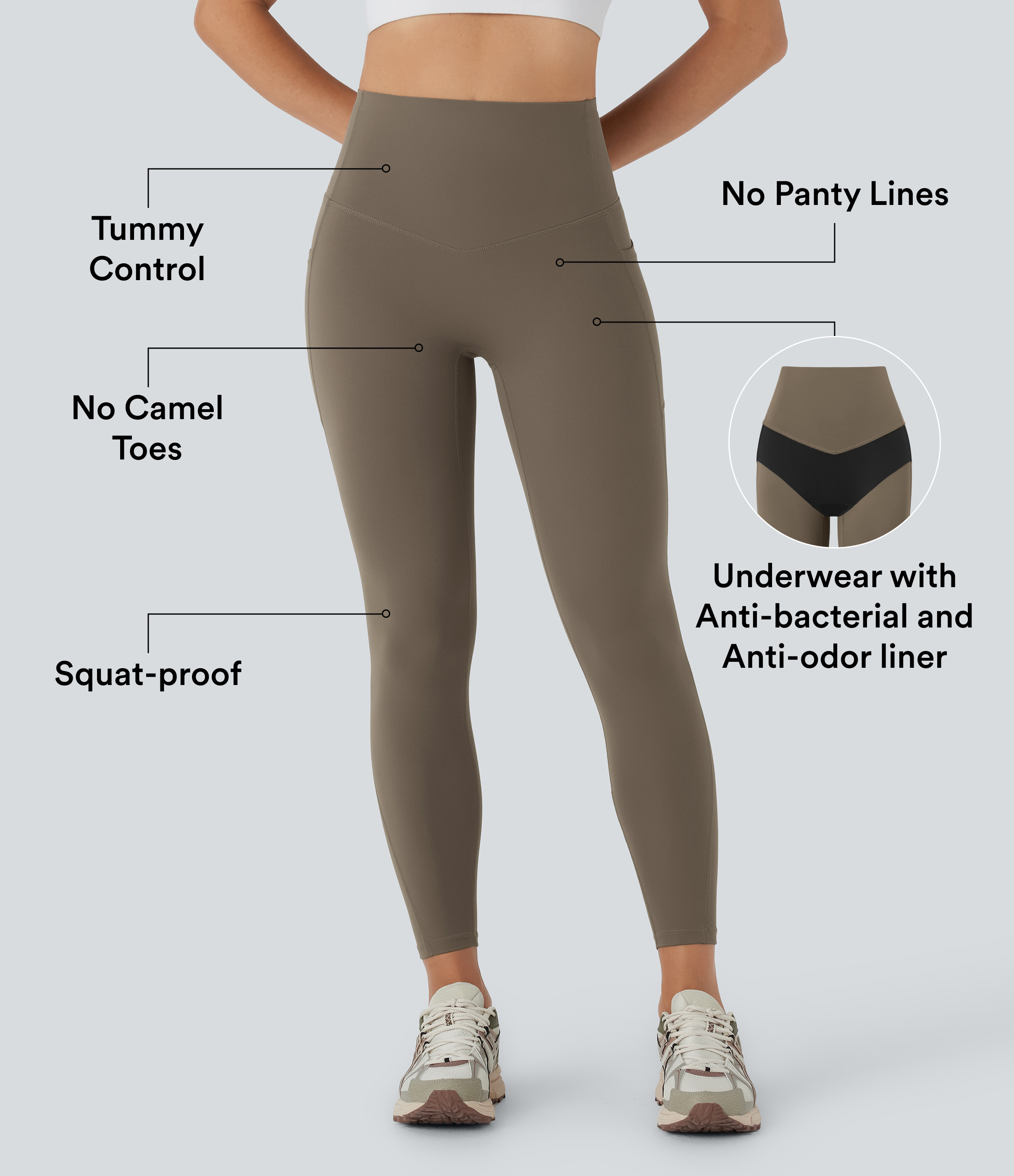 Dawn Brown Legging 7/8 d'entraînement gainant taille haute avec sous-vêtement intégré antibactérien et poches Halara UltraSculpt™ / 2