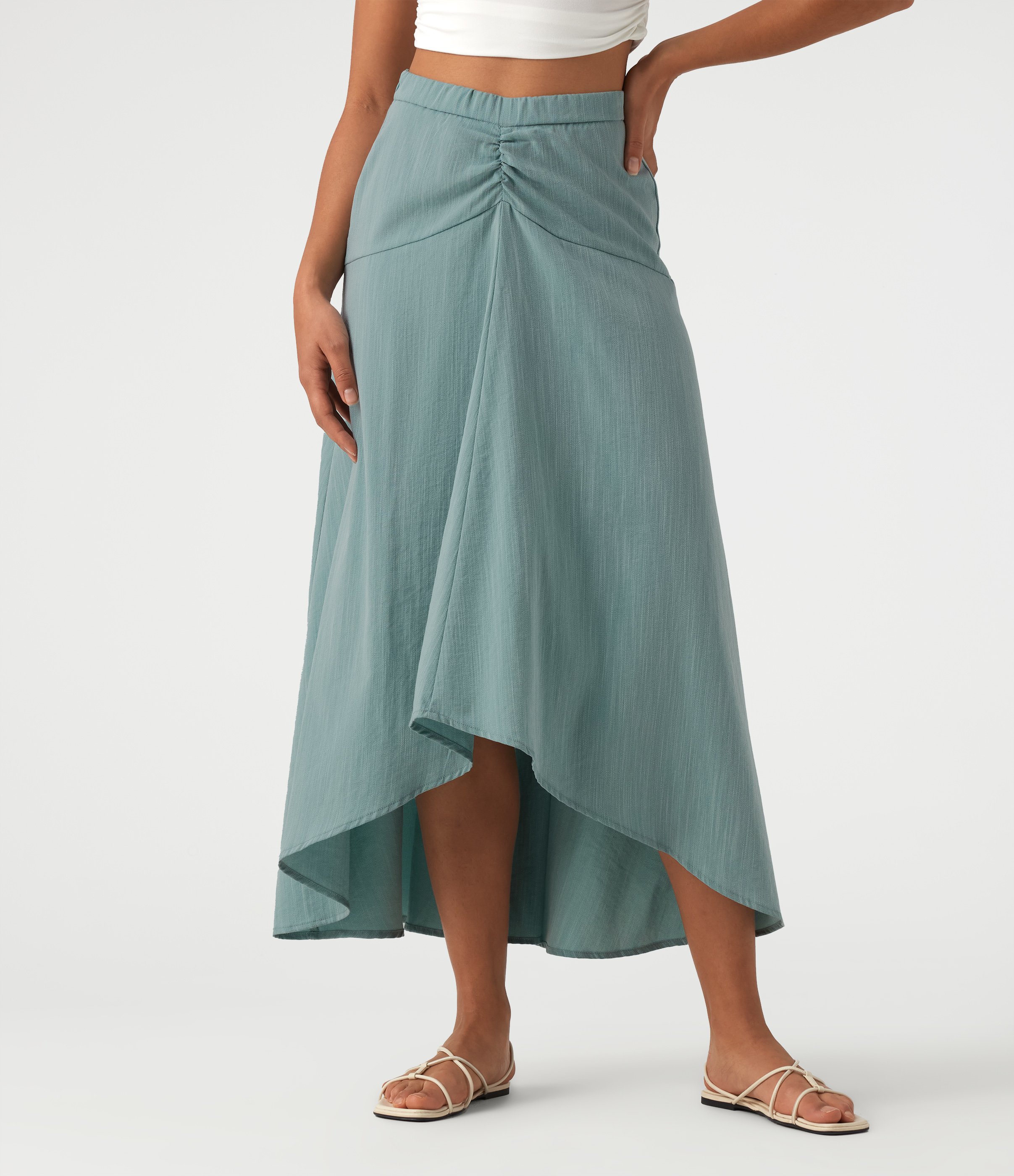 Silverwood Sage High Waisted High Low Maxi Casual Linen-Feel Skirt / 2