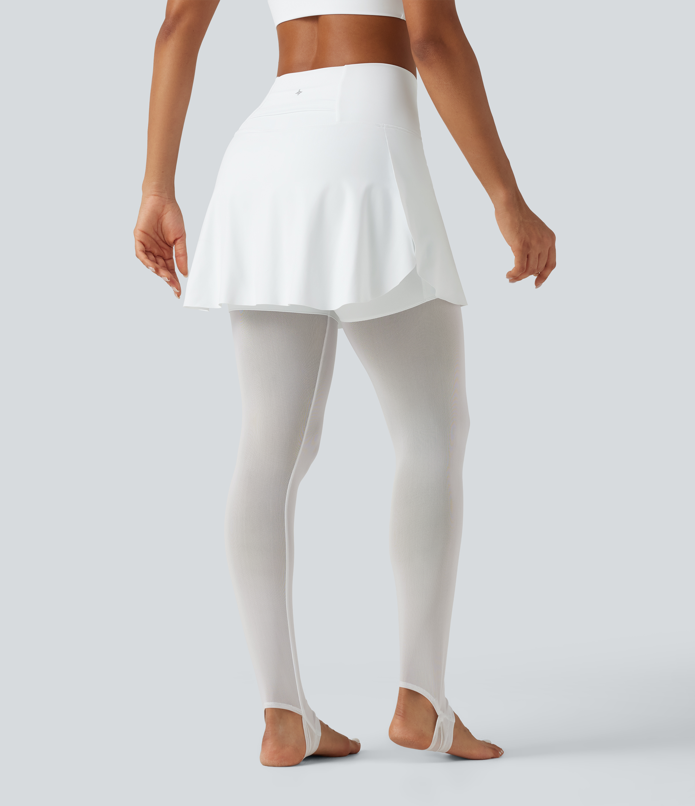 Blanc Softlyzero™ Airy leggings de sport taille haute, croisé 2-en-1, en maille contrastée InstantCool, à jupe intégrée et étriers, avec poches — UPF50+ / 2