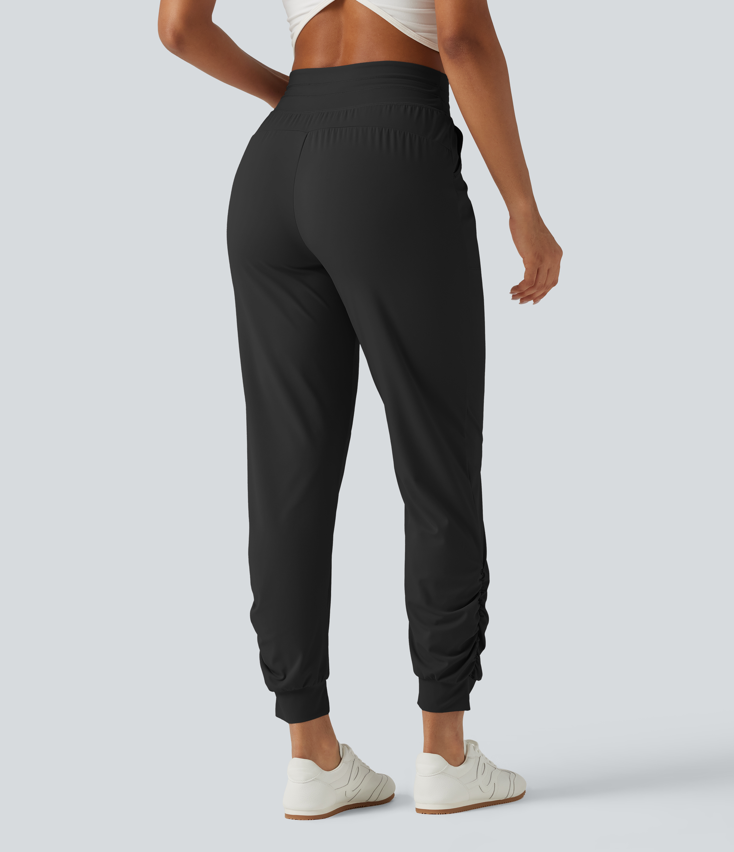 Black Halara UltraSculpt™ High Waisted Drawstring Ruched Yoga Joggers with Pockets / 2