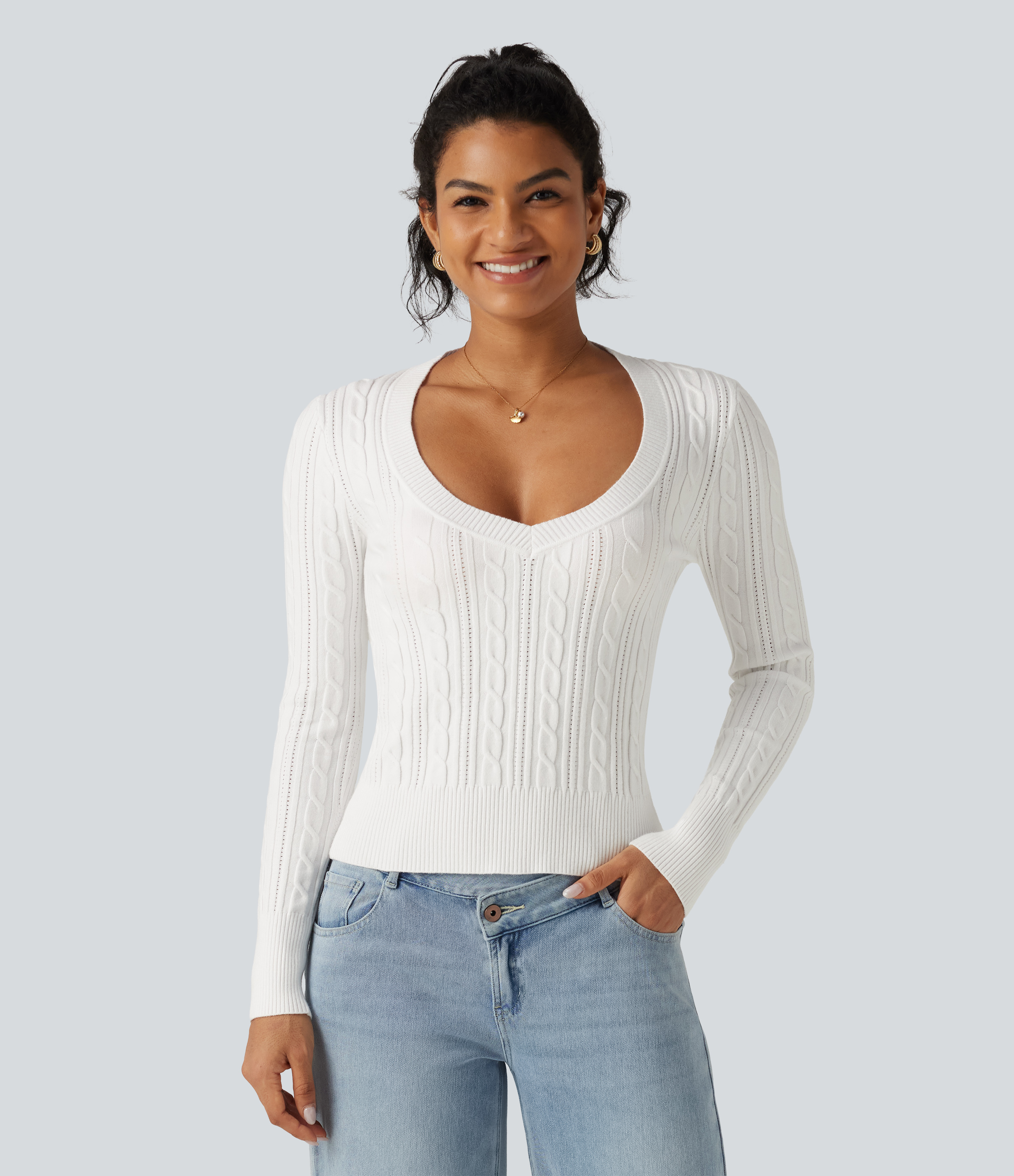 V Neck Long Sleeve Casual Sweater