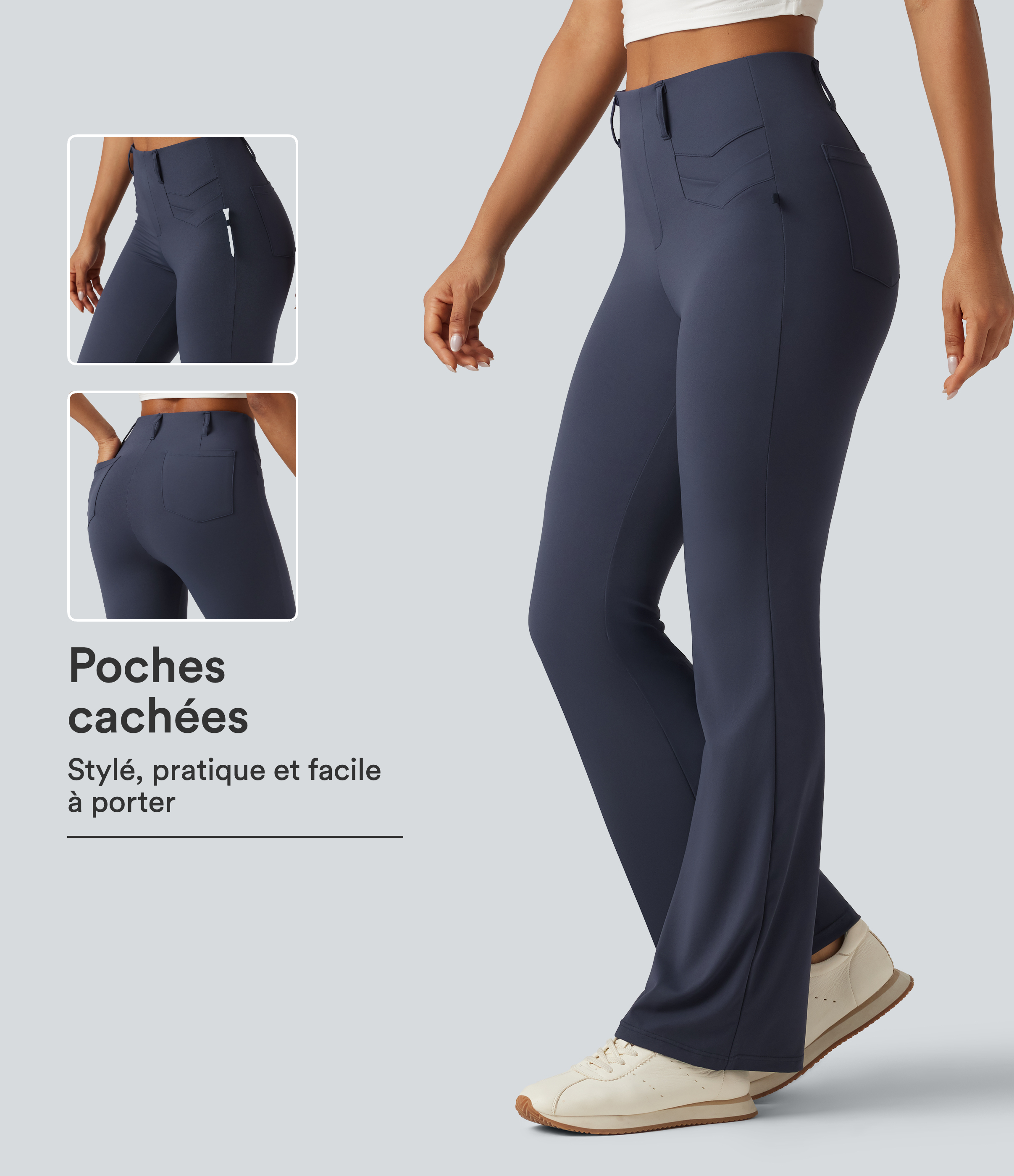 Mood Indigo Pantalon de golf flare effet frais InstantCool taille haute à séchage rapide avec poches et protection solaire UPF50+ / 1