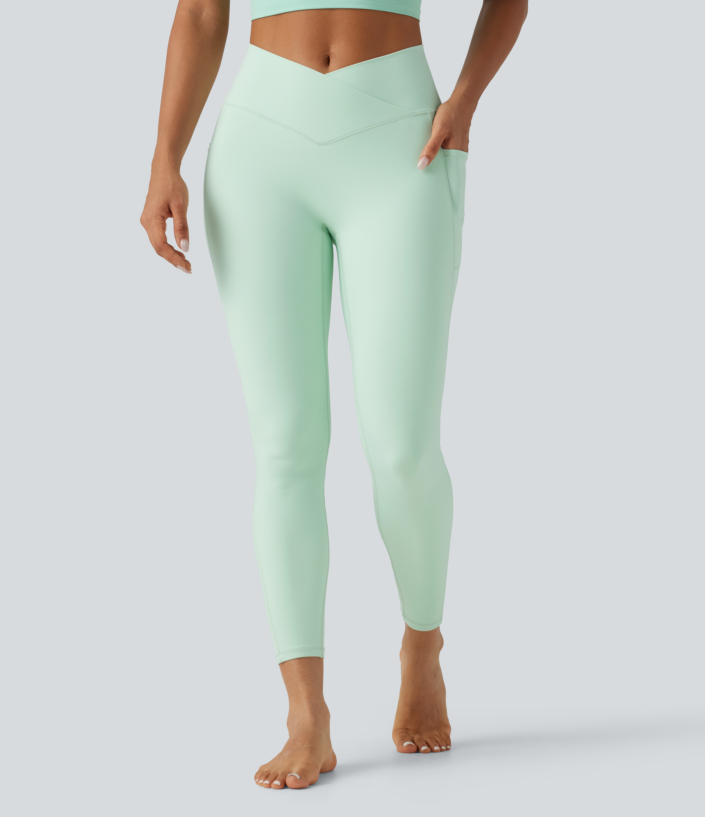 SoftlyZero™ High Waisted Crossover Plain Yoga Leggings with Pockets-UPF50+