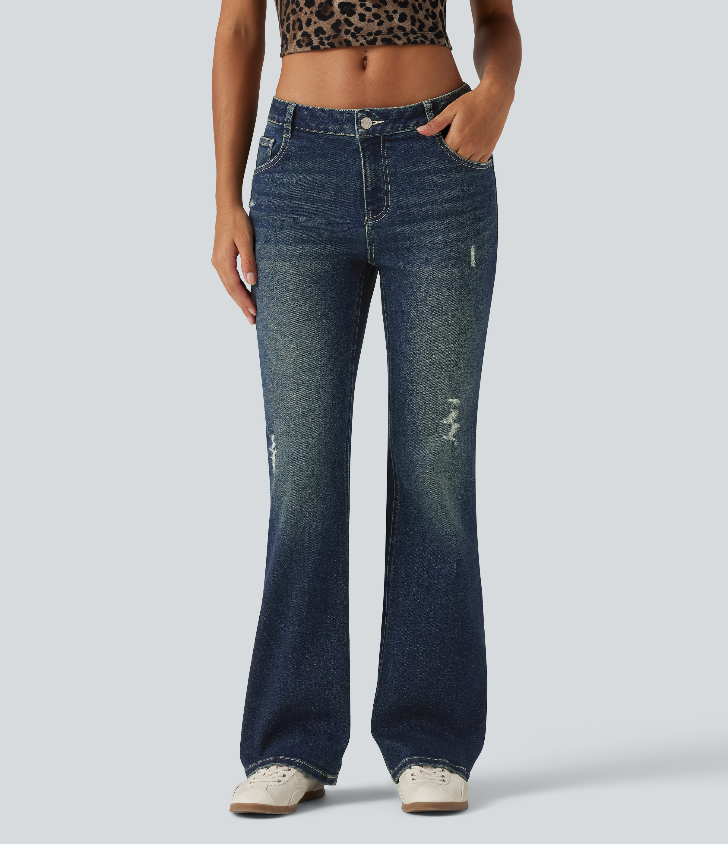 Low Rise Bootcut Casual Cotton Jeans with Pockets