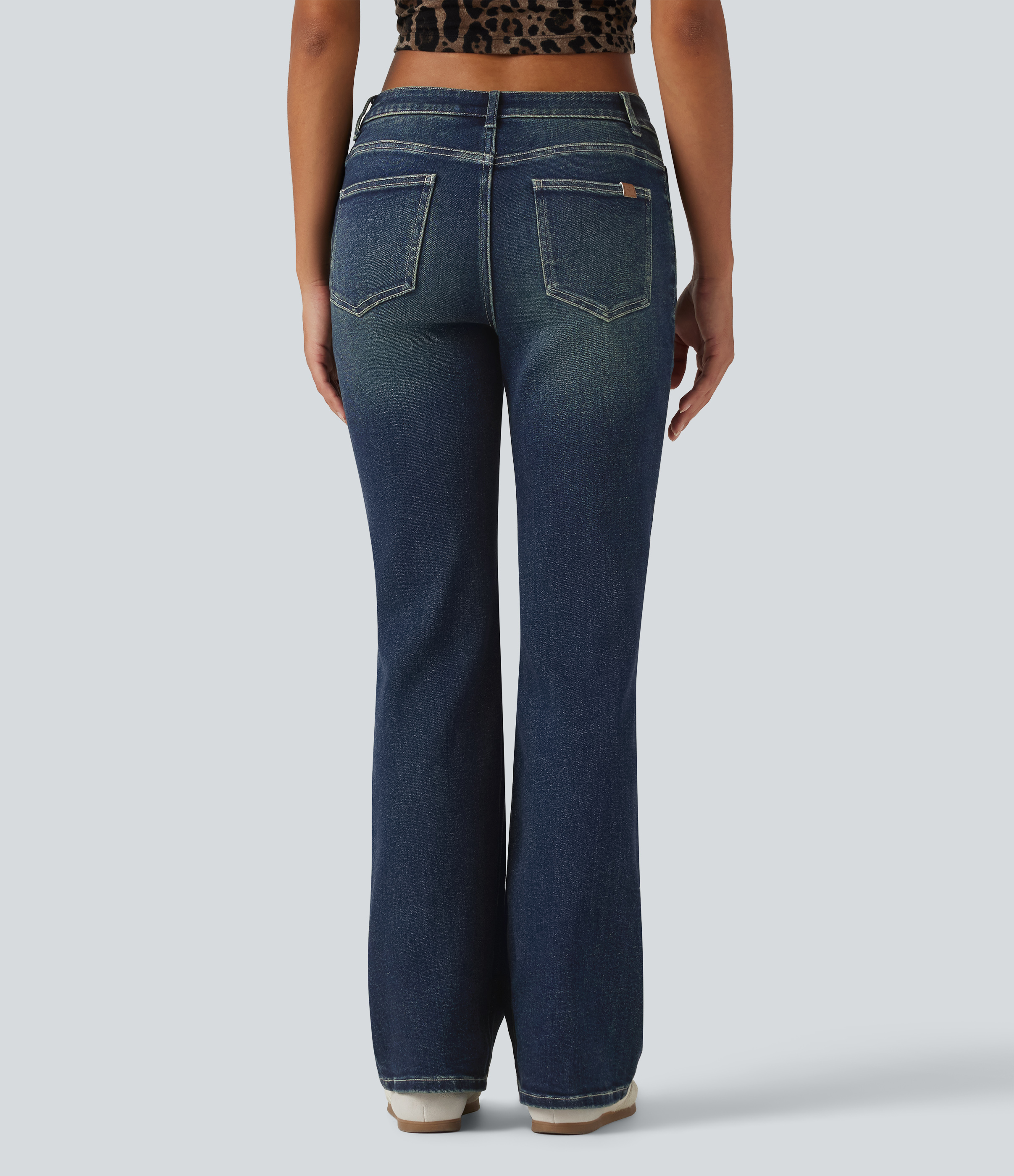 Blue Surf Denim Low Rise Bootcut Casual Cotton Jeans with Pockets / 2