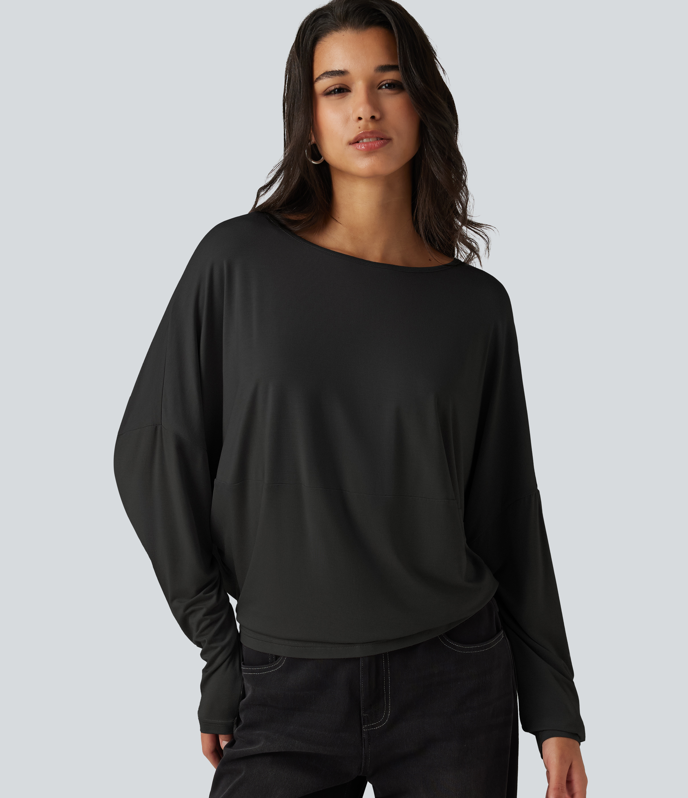 Round Neck Long Sleeve Relaxed Casual Top