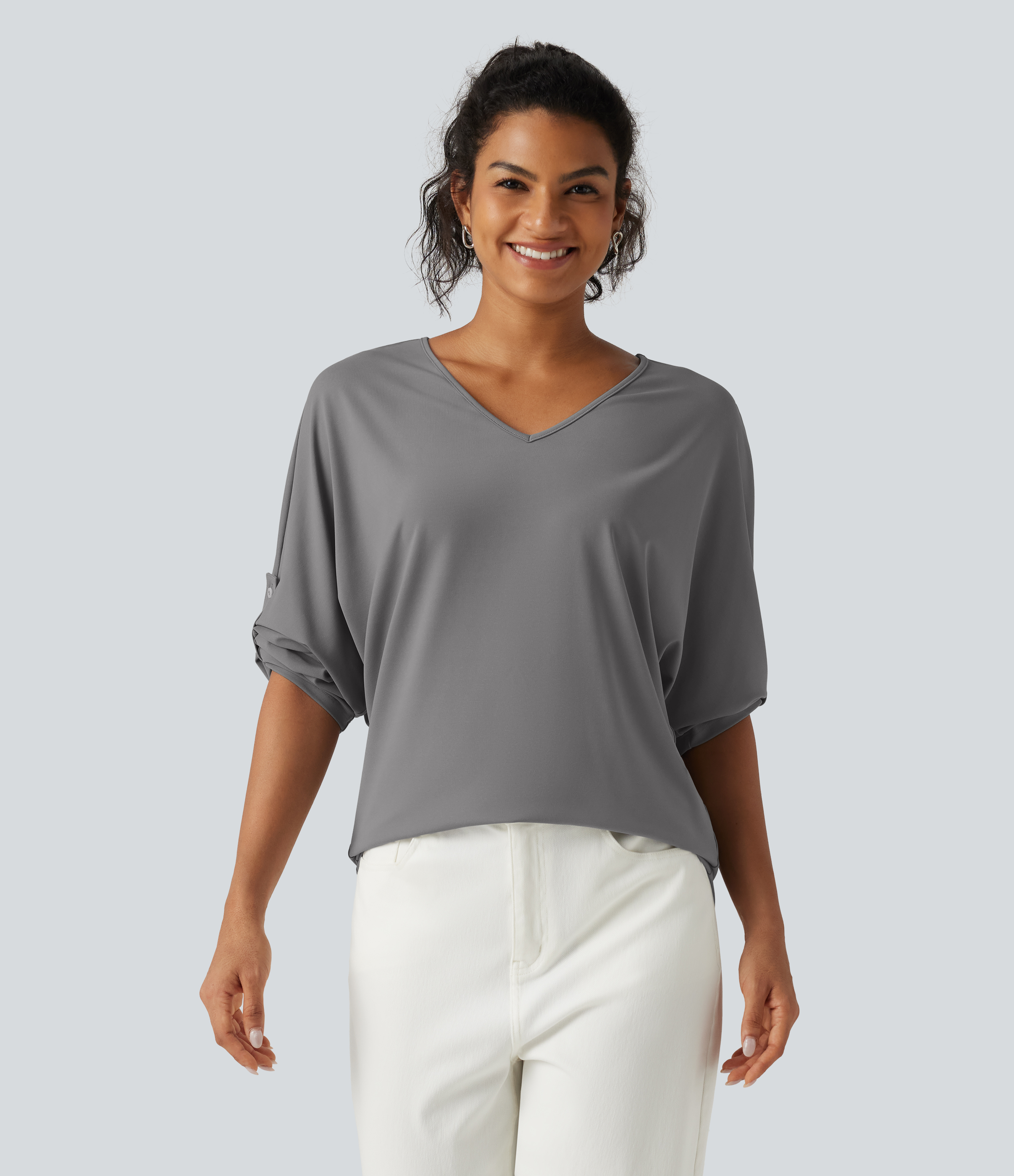 V Neck Long Sleeve Work Blouse
