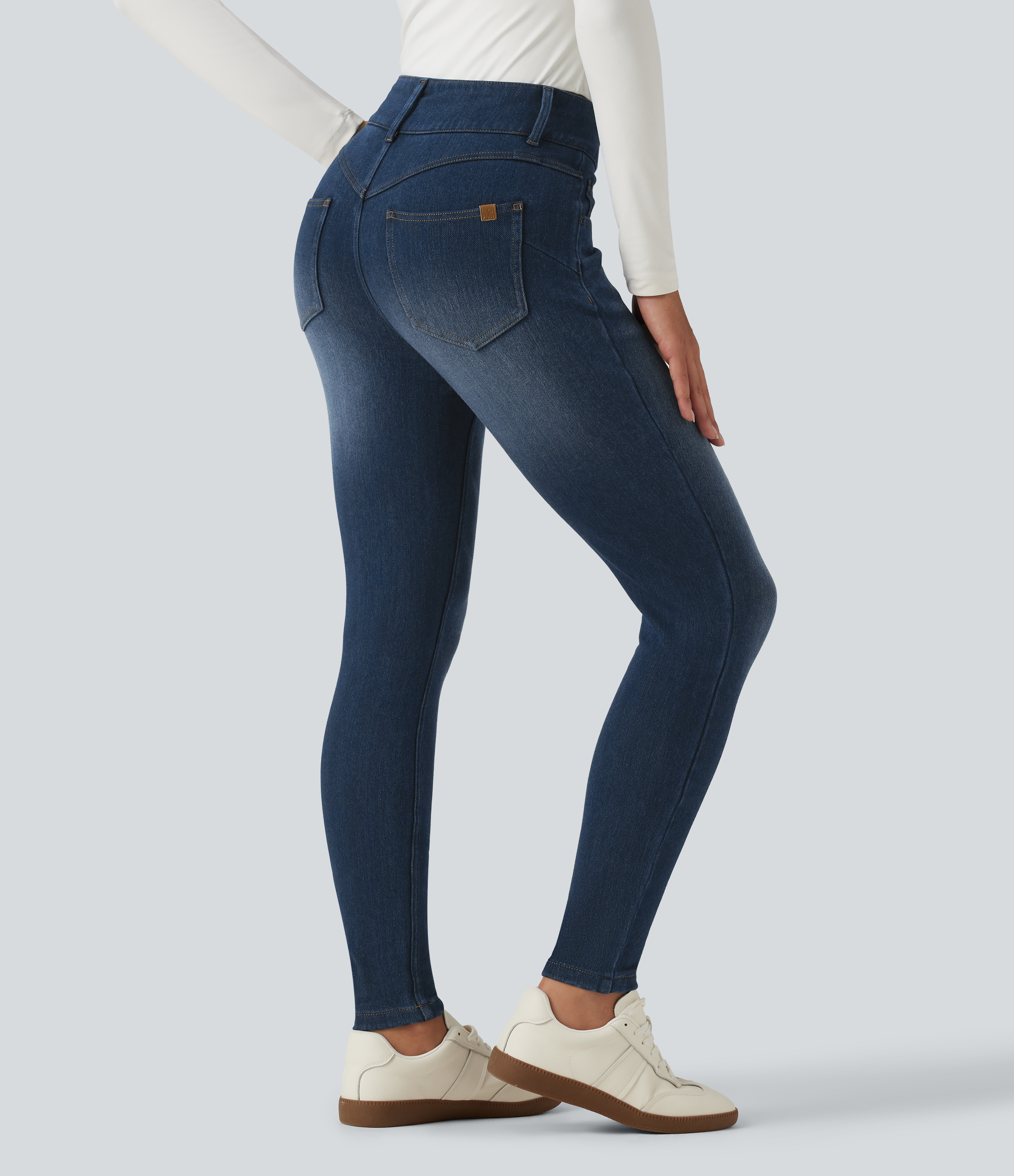 Pageant Blue Denim Halara Flex™ Denim Heat Mid Rise Skinny Fleece Casual Jeans with Pockets / 2