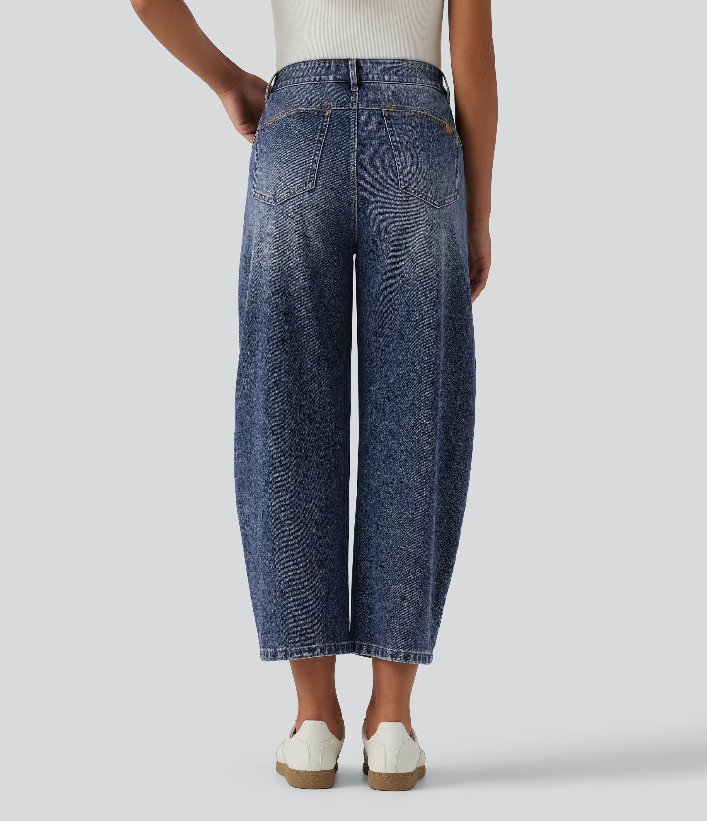 Estate Blue Denim Halara Flex™ Mid Rise Barrel Leg Casual Jeans with Pockets / 2