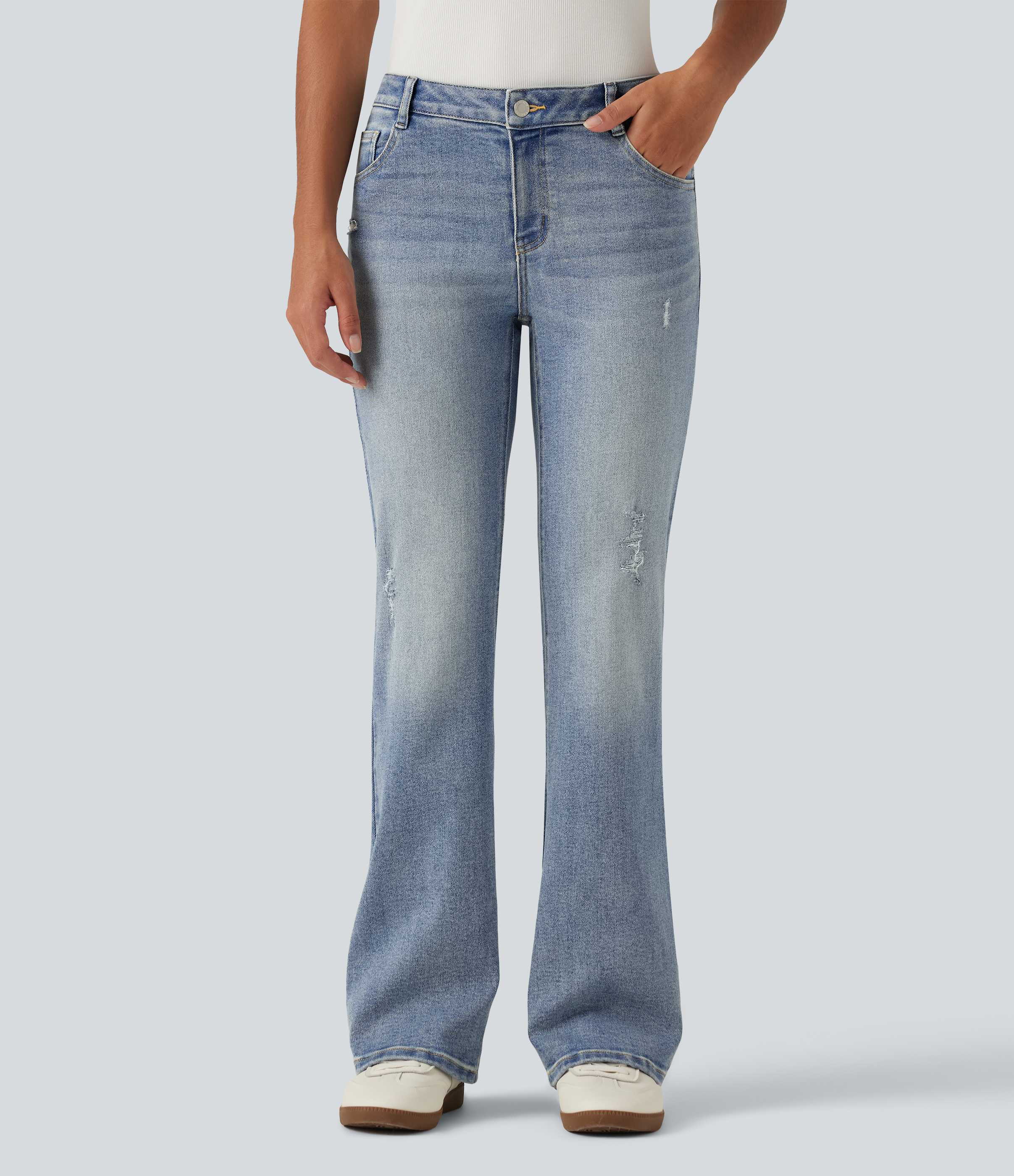 Malibu Blue Denim Low Rise Bootcut Casual Cotton Jeans with Pockets / 1