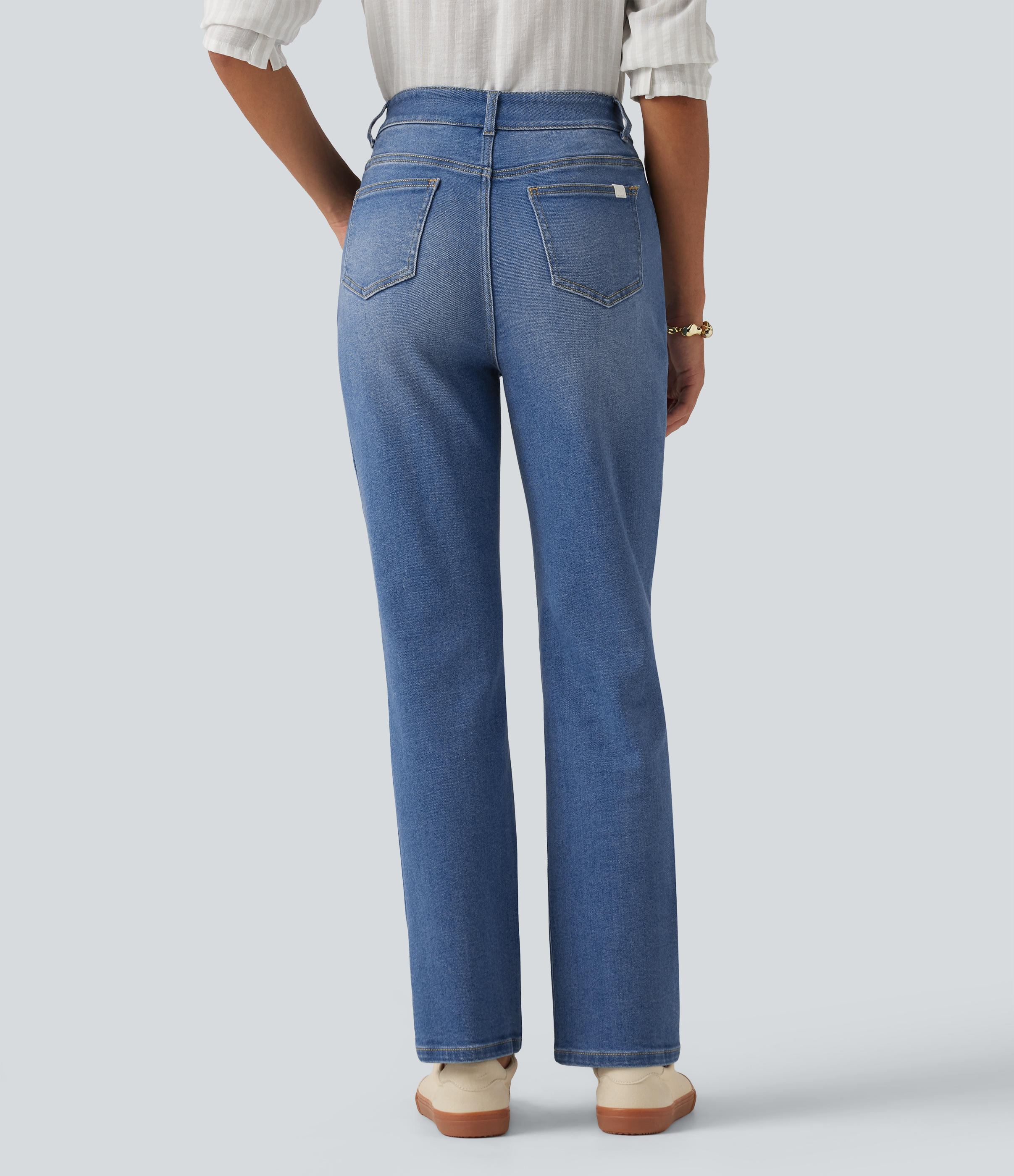  Blue Jasper Denim High Waisted Casual Jeans with Pockets / 2