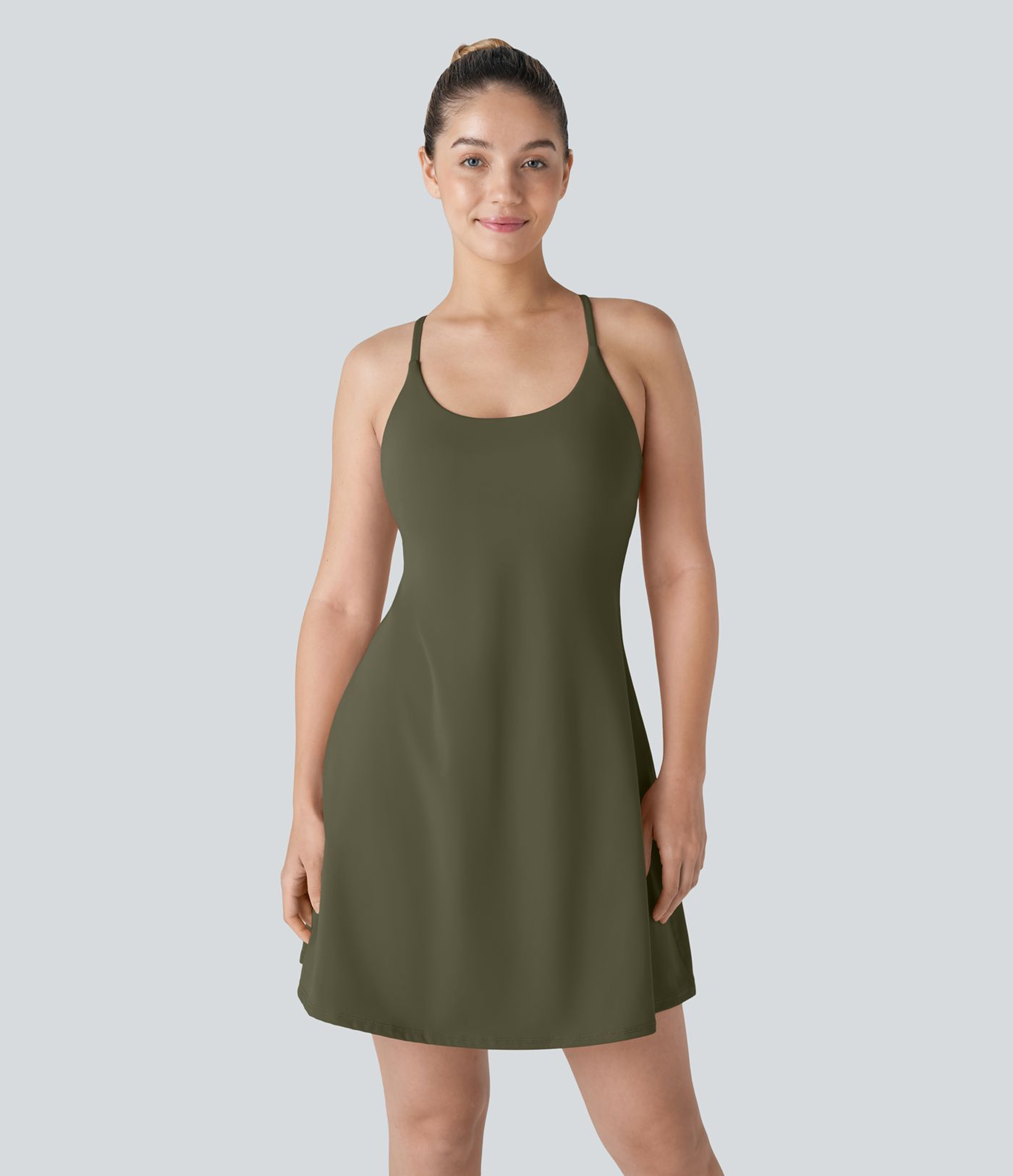 Grass Grey Green SoftlyZero™ Plush Backless Active Dress-Longer Length-Easy Peezy Edition / 2