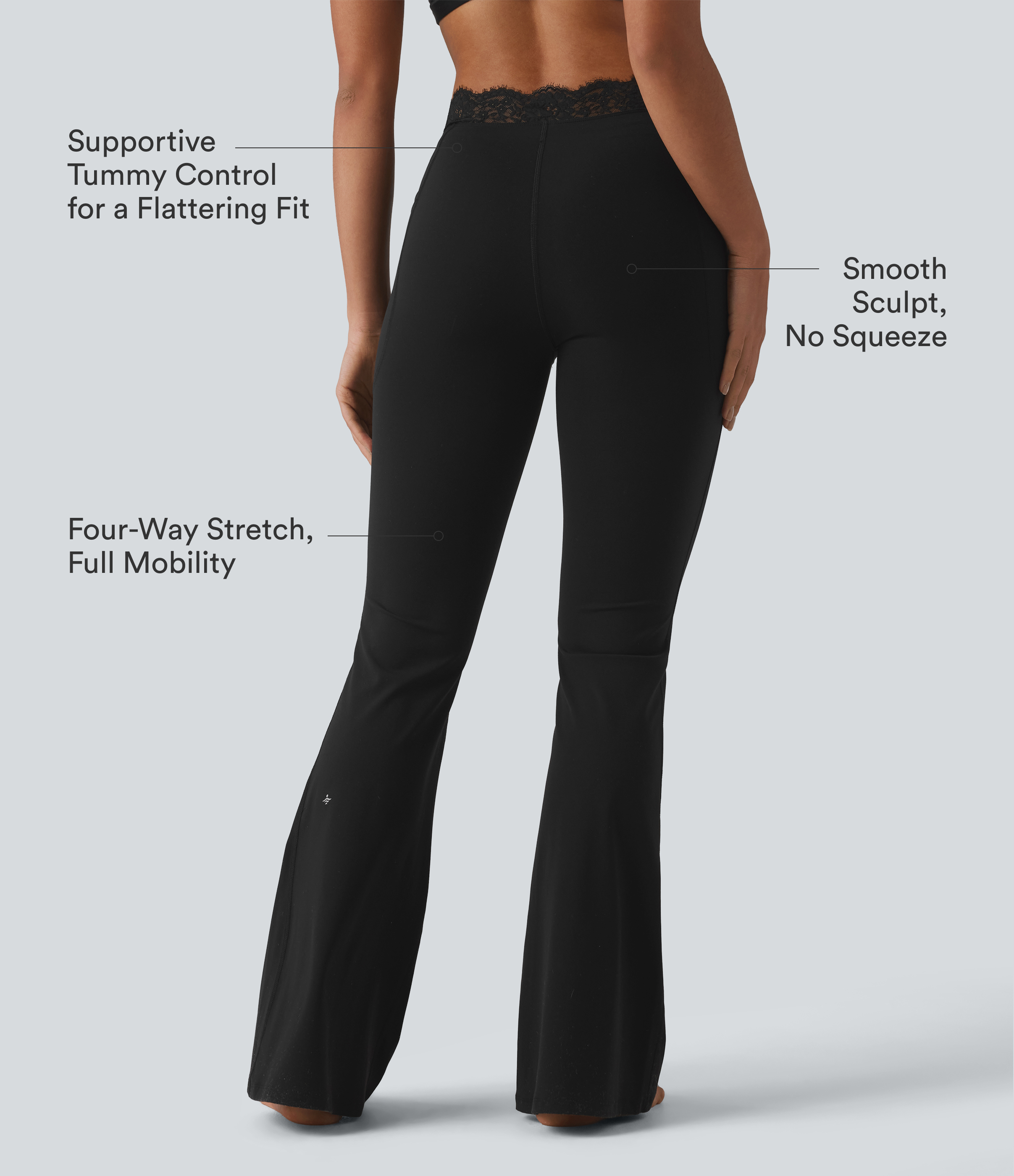 Black Halara UltraSculpt™ V-Shaped High Waisted Contrast Lace Yoga Flare Leggings with Pockets / 2
