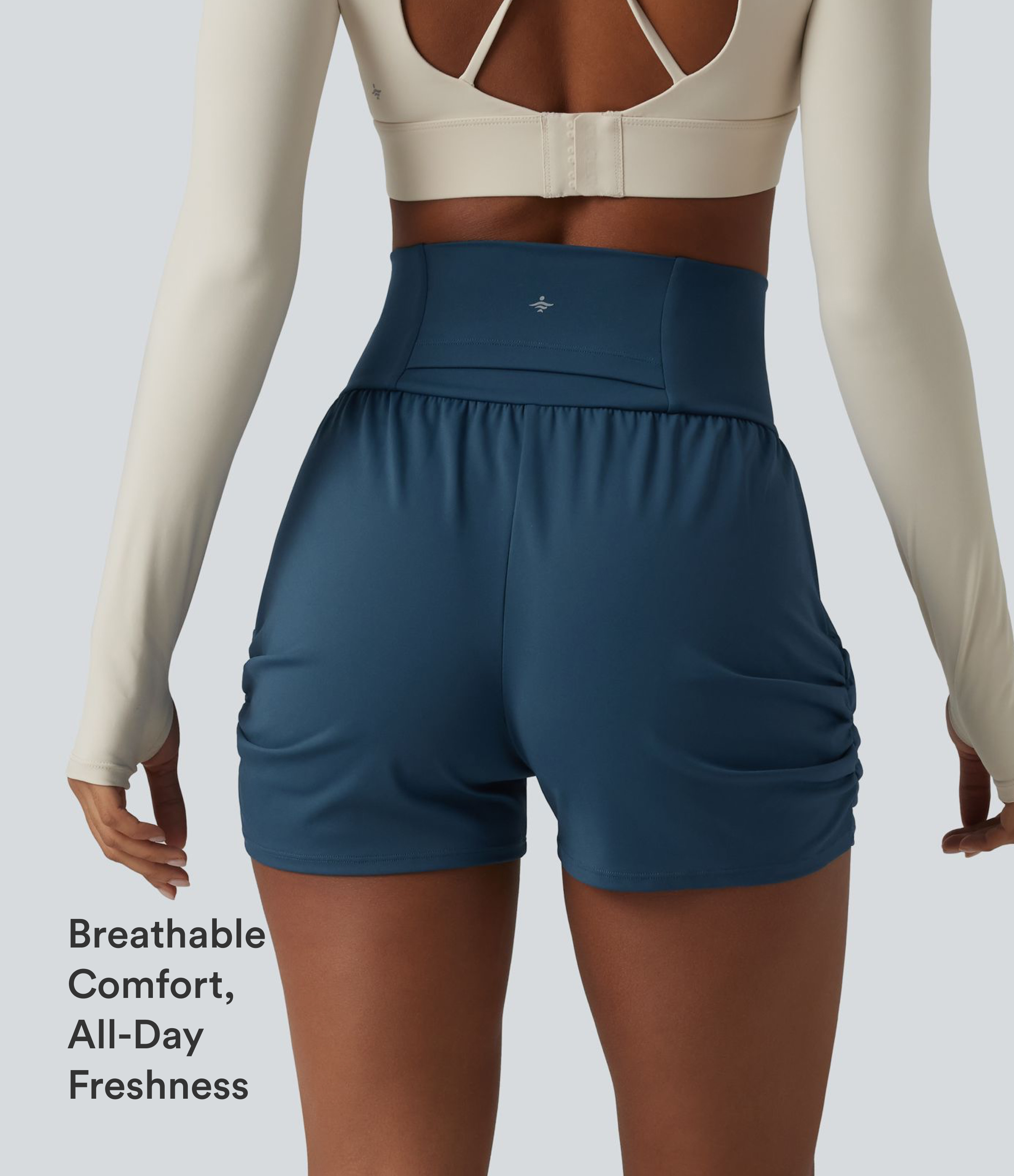 Majolica Blue SoftlyZero™ Airy High Waisted Ruched InstantCool Yoga Shorts 3'' with Pockets / 2