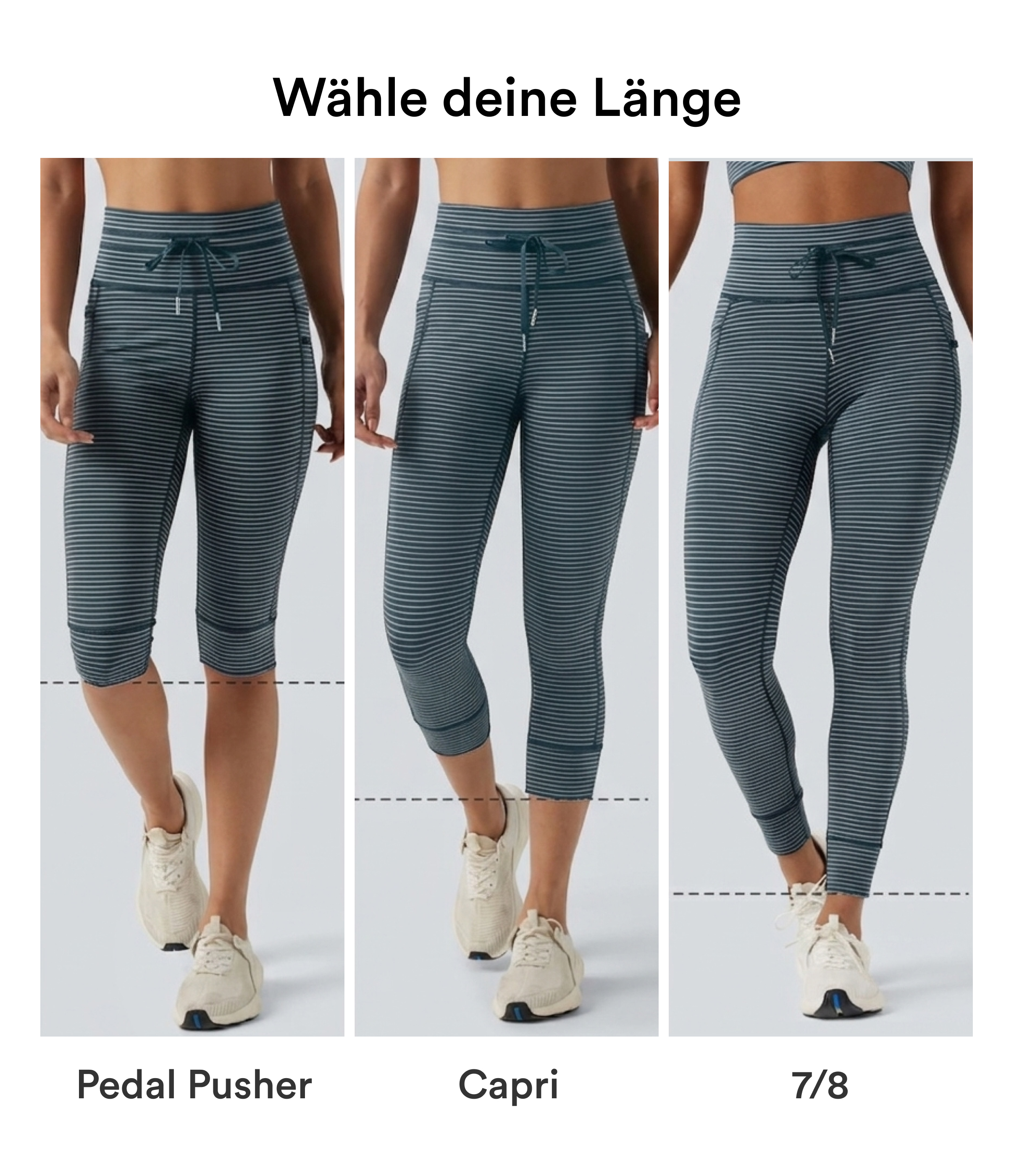 Oceanic Teal Gestreifte Yoga-Leggings mit hohem Bund, Seitentaschen und Kordelzug / 2