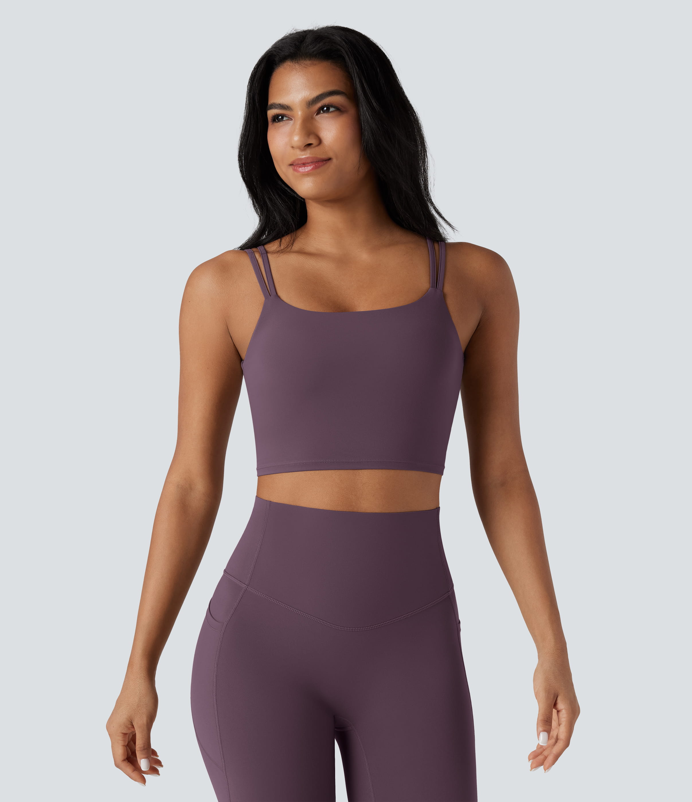 Night's Purple Halara UltraSculpt™ Double Straps Twisted Backless Cropped Yoga Tank Top / 2