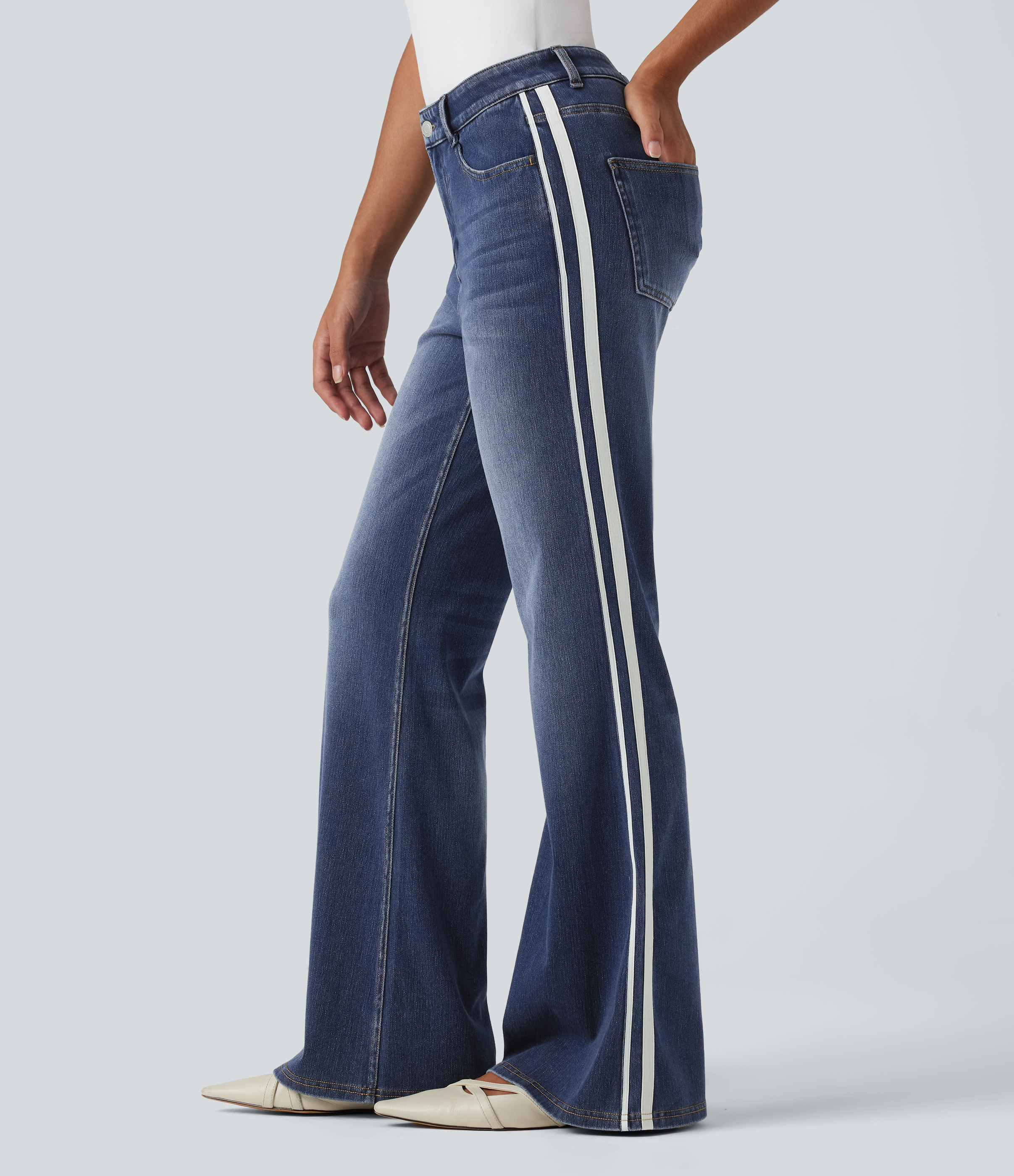 Halara Flex™ Mid Rise Side Stripe Flare Casual Jeans with Pockets