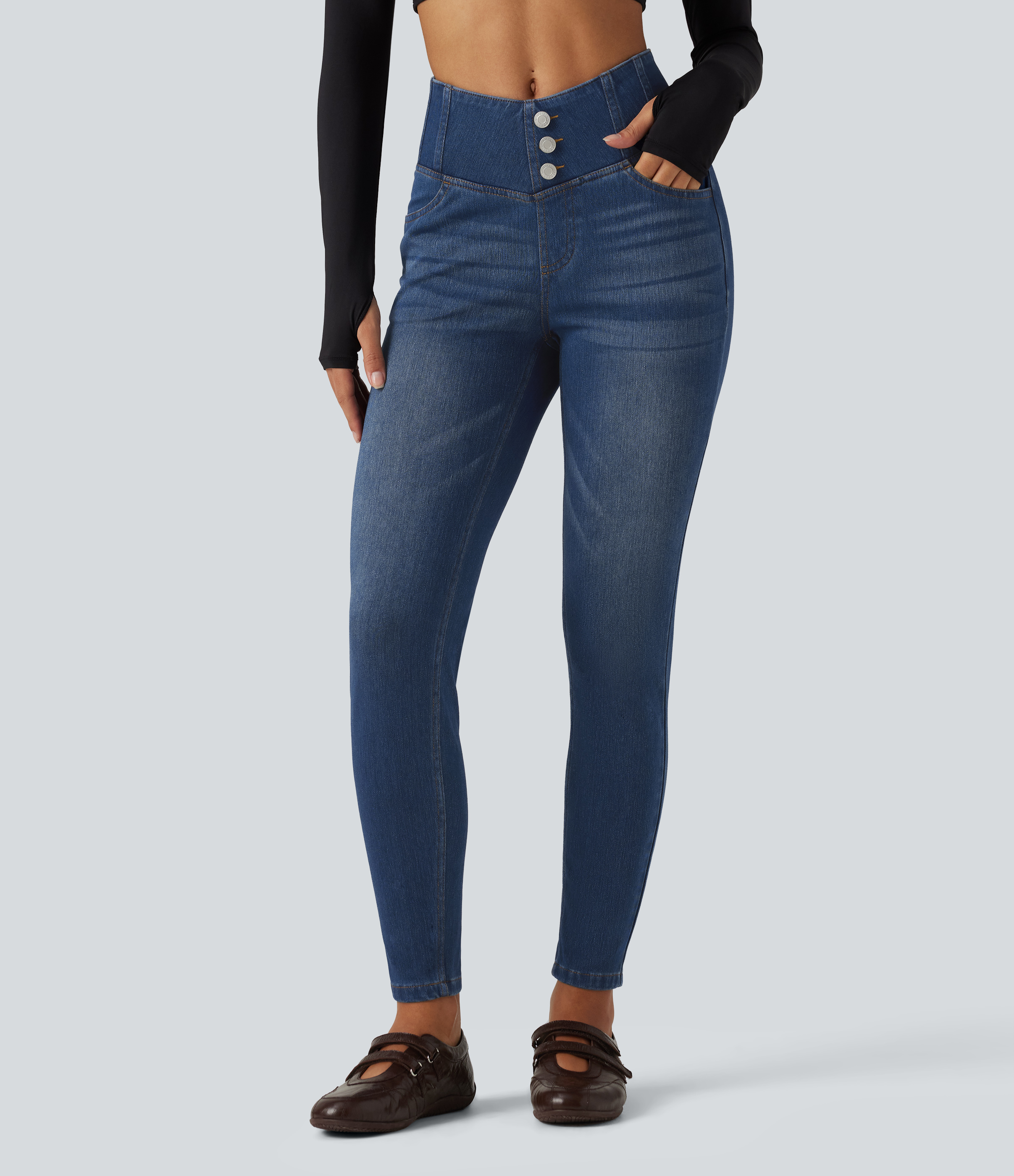 Halara Flex™ - Lässige Jeans mit hohem Bund und mehreren Taschen - skinny fit