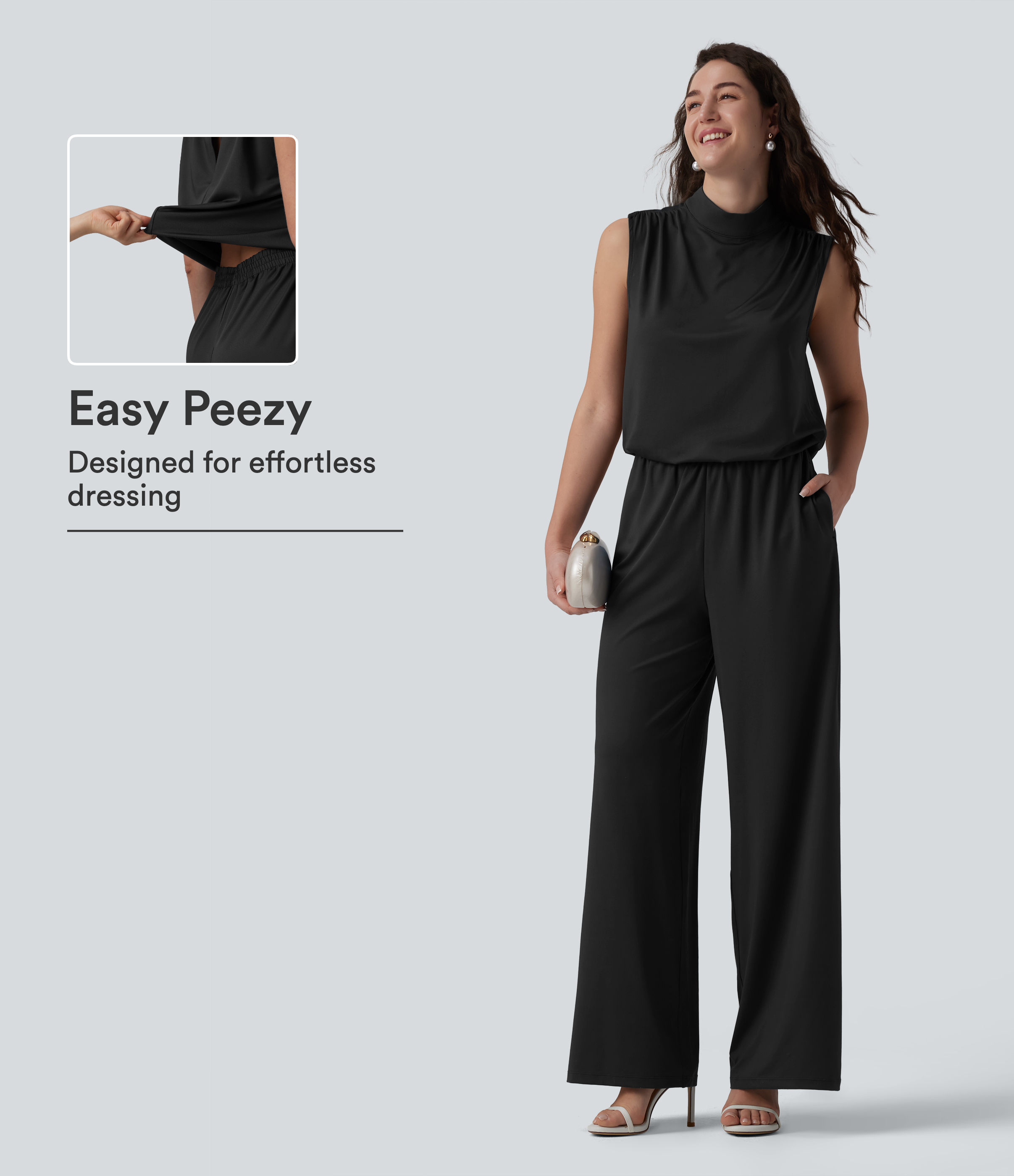 Stand Collar Sleeveless Straight Leg Bridesmaid And Wedding Guest Jumpsuit with Pockets-Easy Peezy