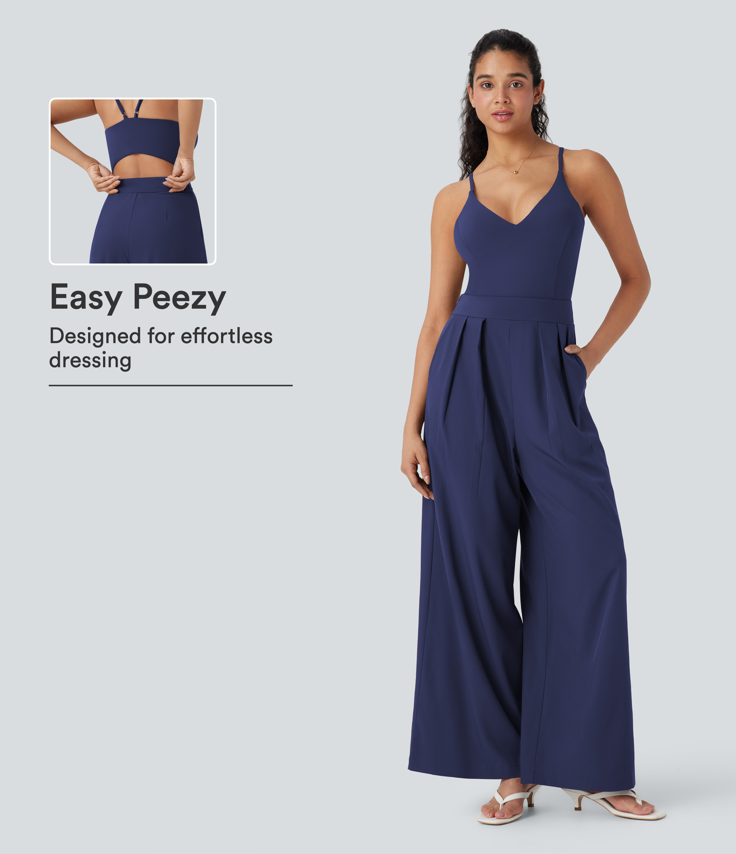 Patriot Blue Breezeful™ Wide Leg Quick Dry Casual Slip Jumpsuit with Pockets-Easy Peezy Edition / 1