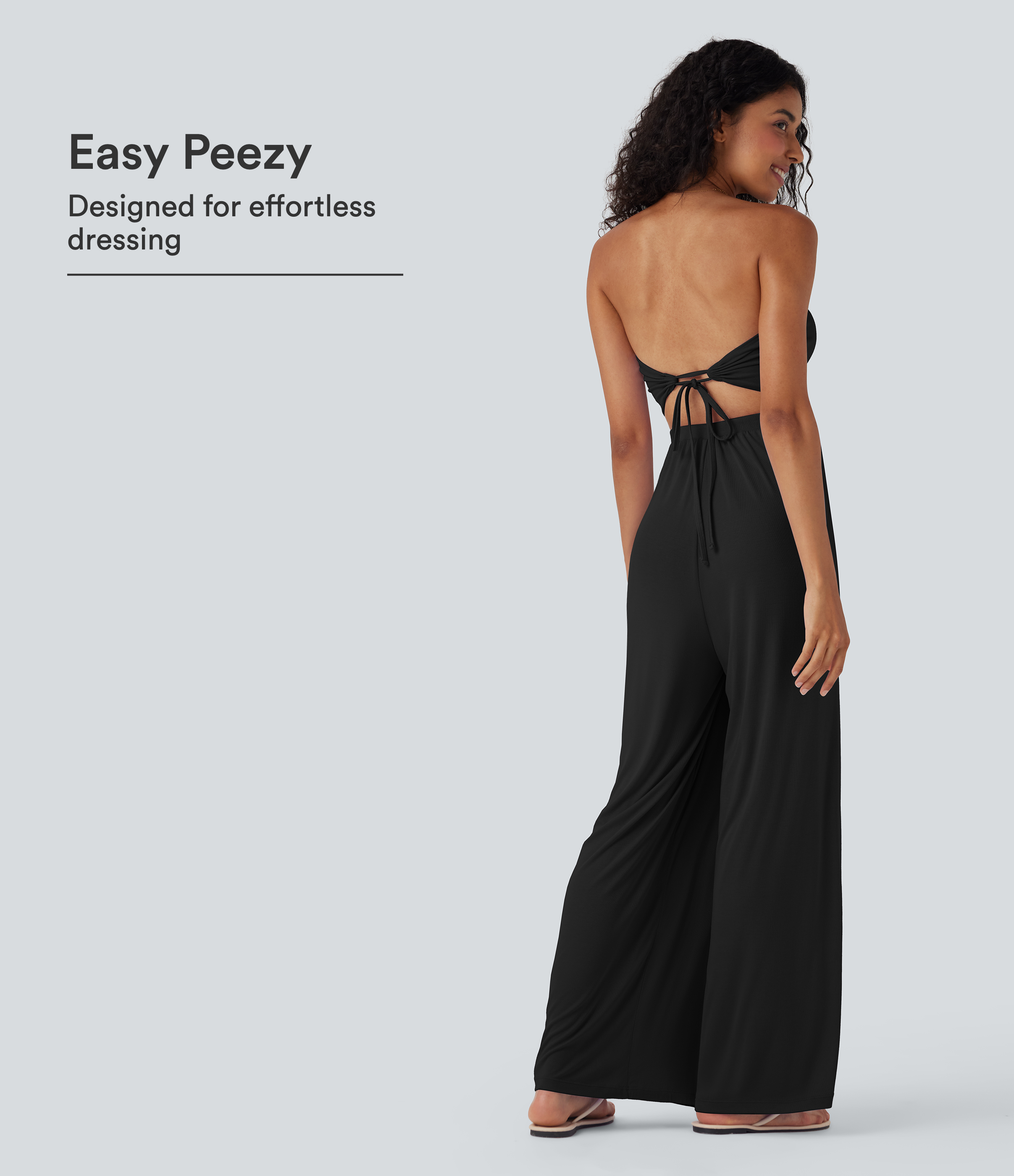 Black Ribbed Tube Tie Back Resort Jumpsuit with Pockets-Easy Peezy Edition / 1