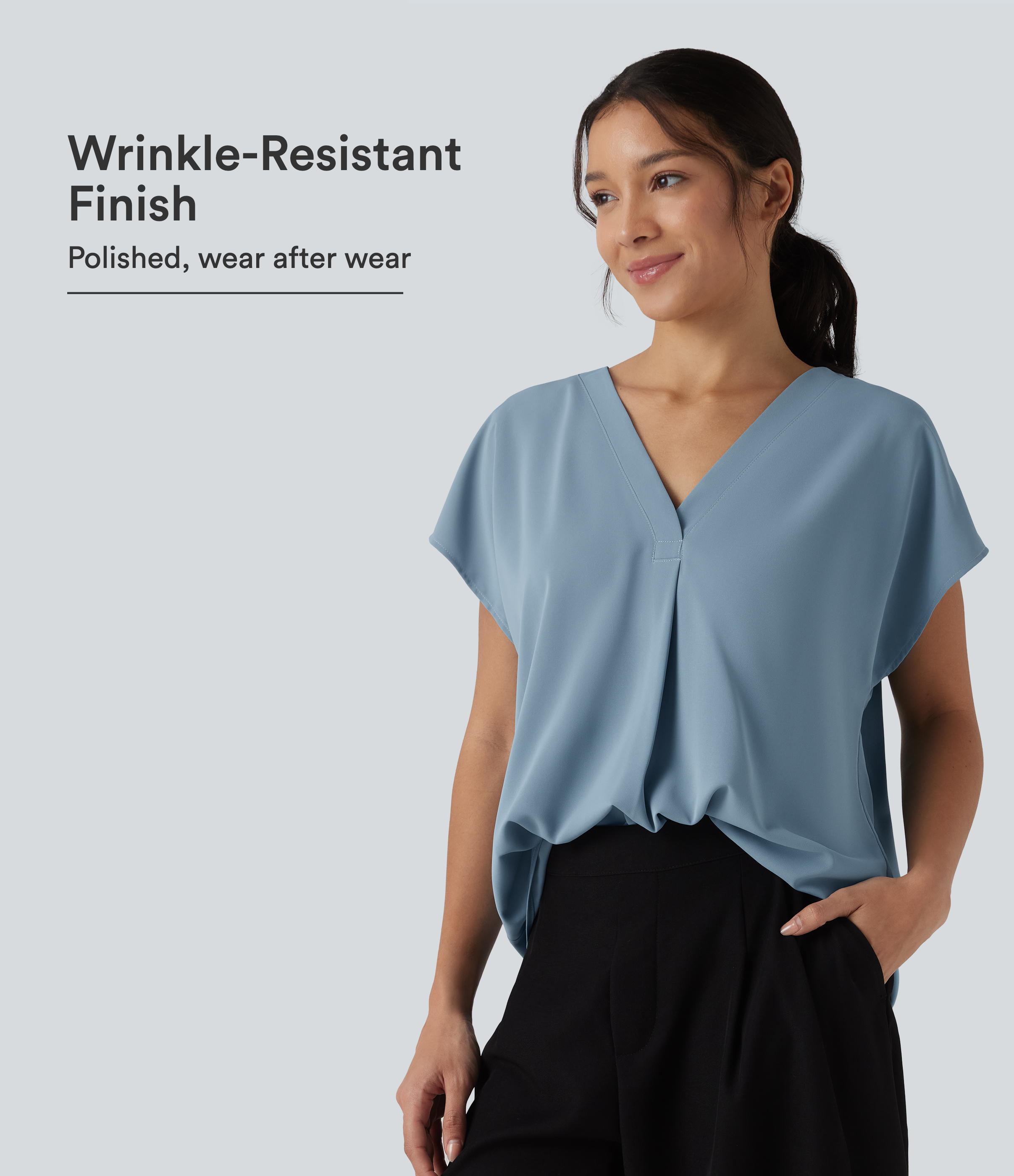 Wrinkle-resistant V-neck Short Sleeve Oversized Work Blouse
