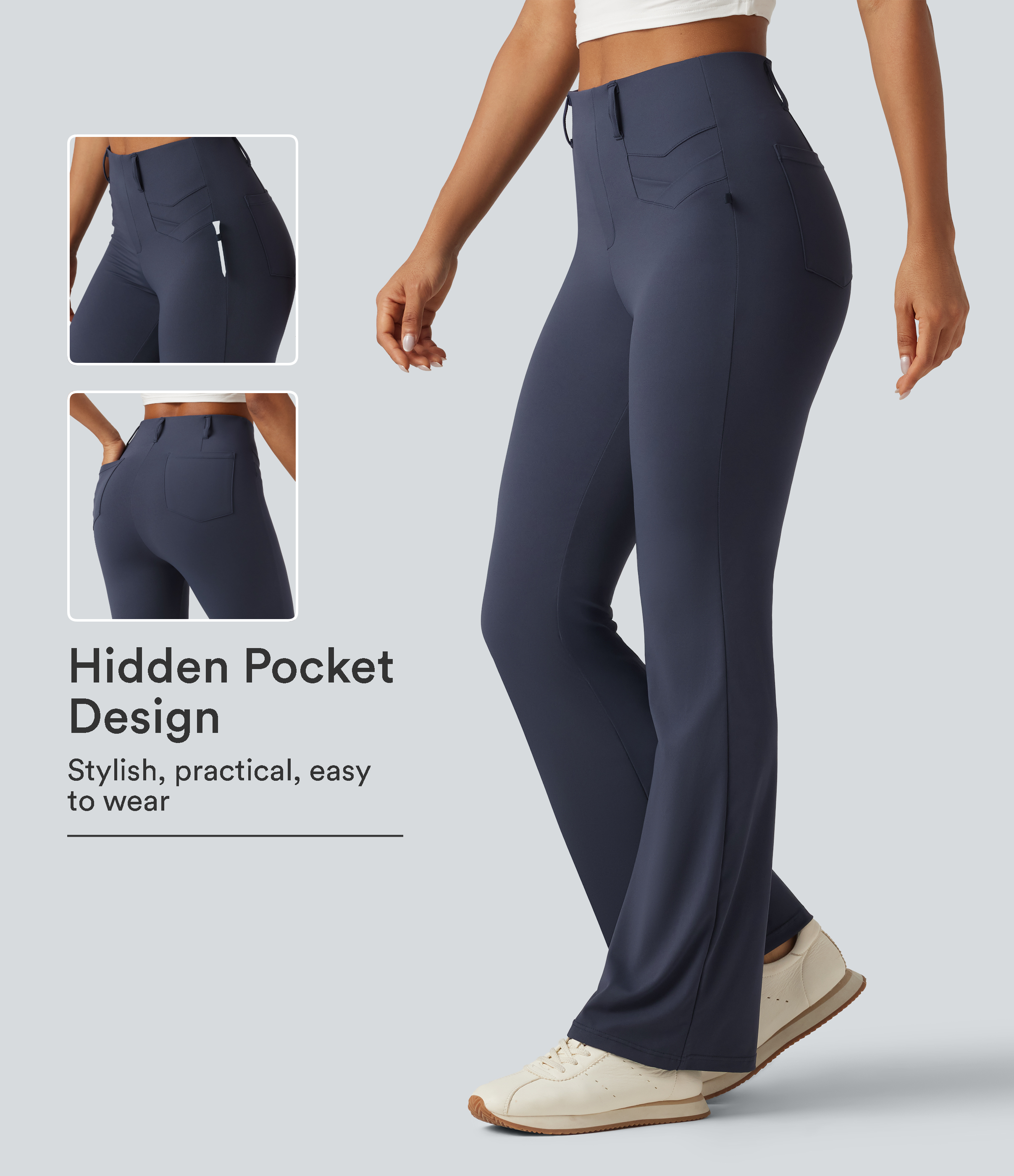 High Waisted InstantCool Quick Dry Flare Golf Pants with Pockets-UPF50+