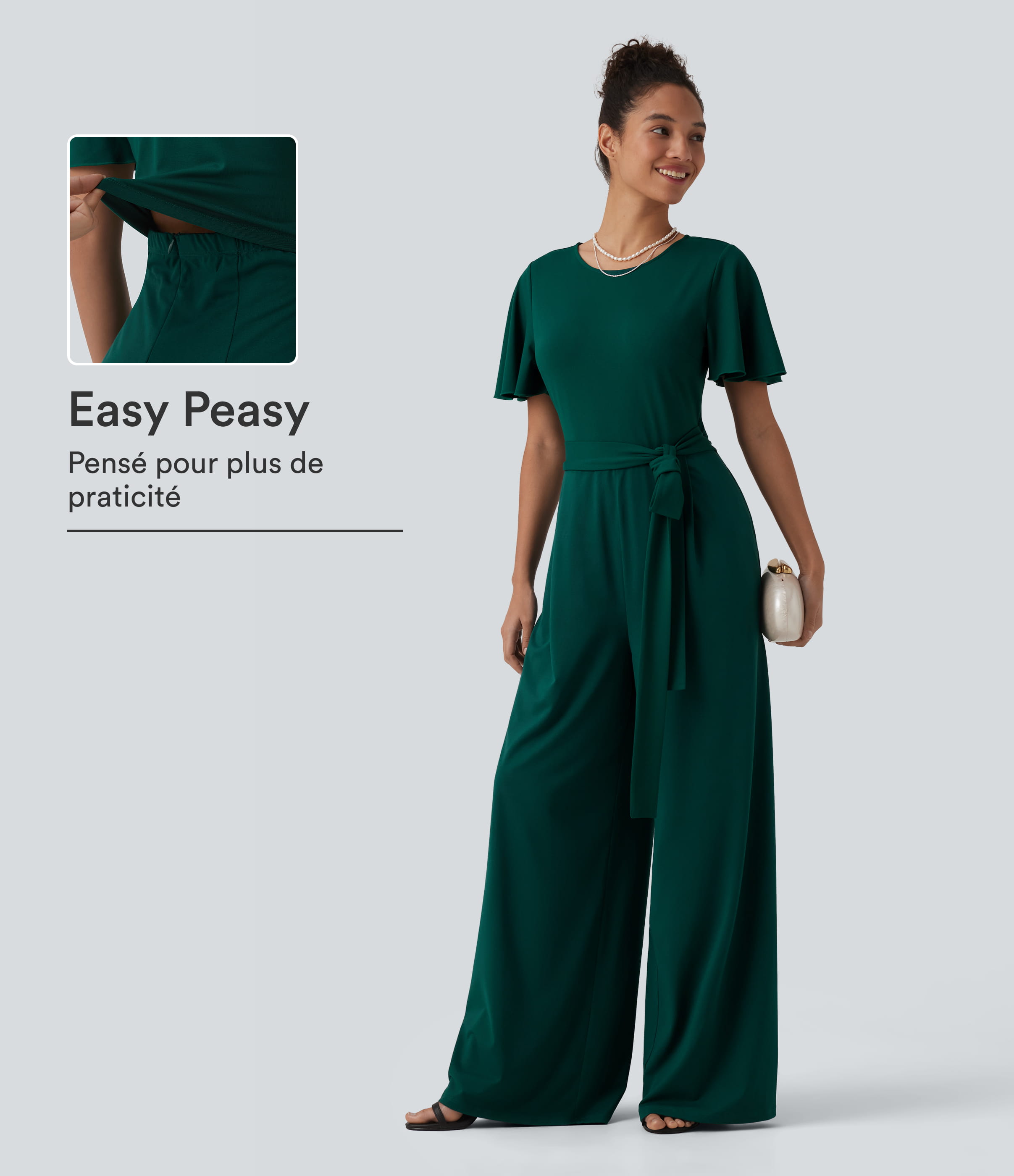 Combinaison large col rond manches courtes avec nœud devant et poches - Édition Easy Peasy