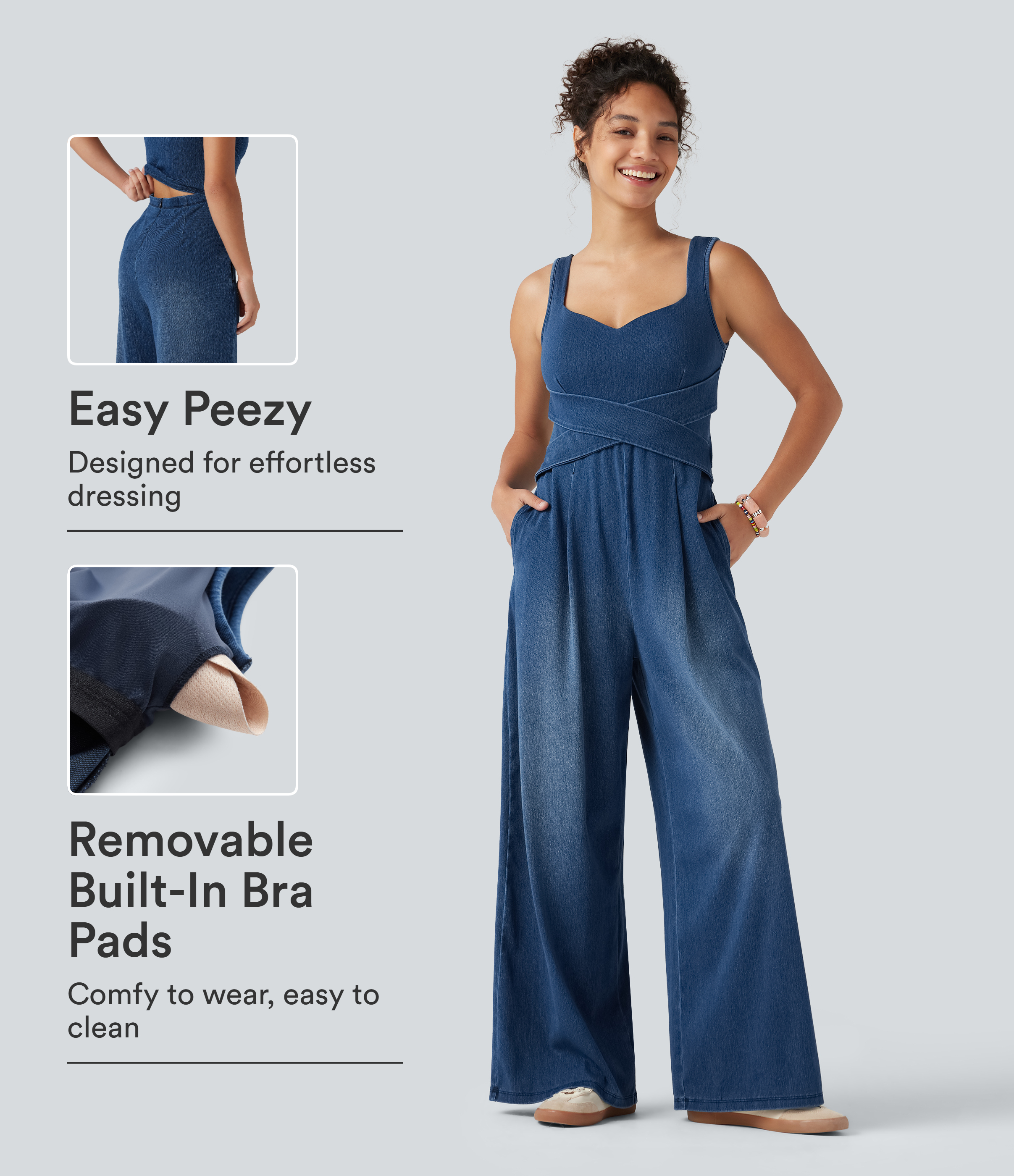 Halara Flex™ Built-in Bra Denim Casual Jumpsuit with Pockets-Easy Peezy Edition