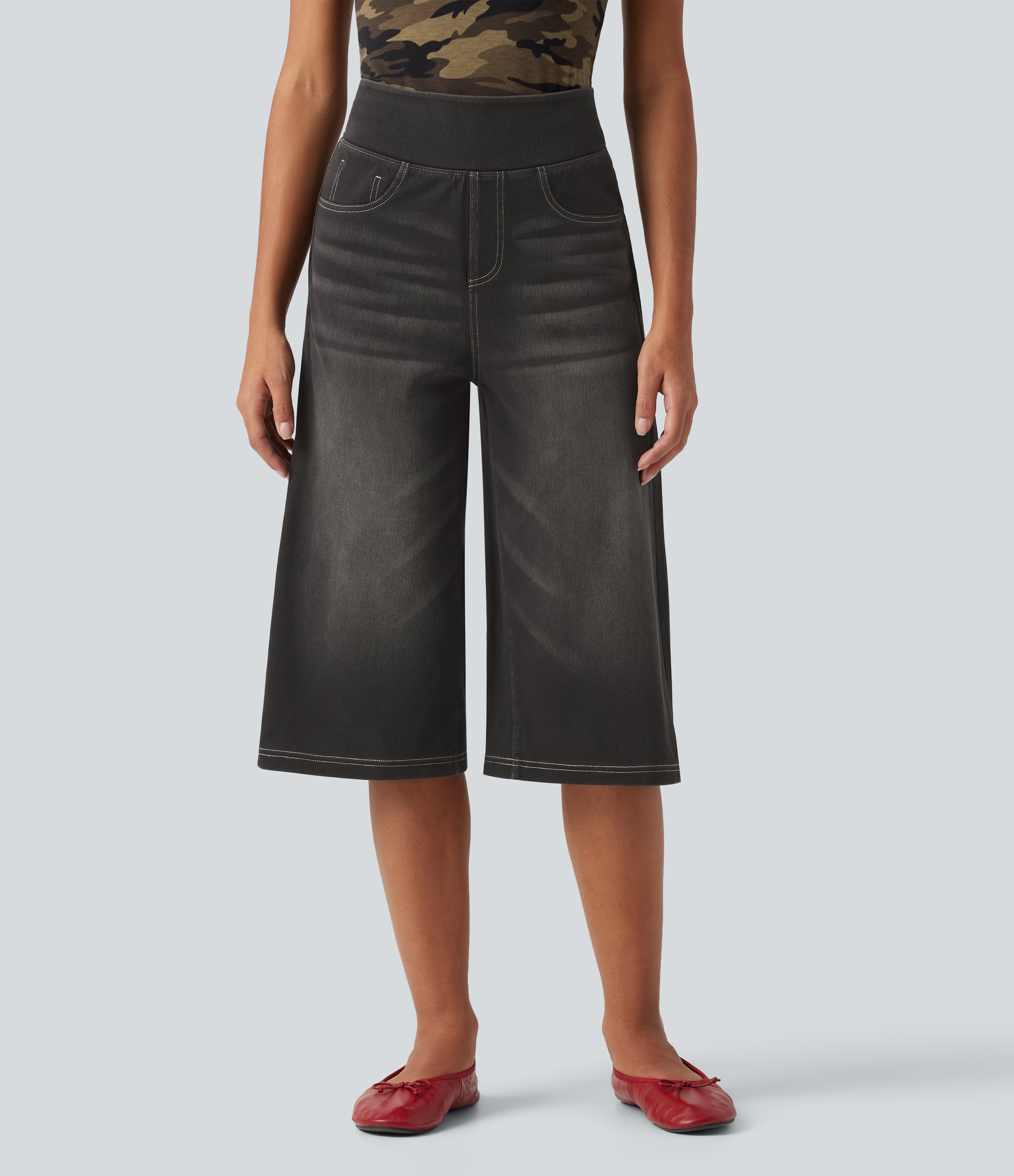 Halara Flex™ High Waisted Tummy Control Casual Capri Baggy Jeans with Pockets