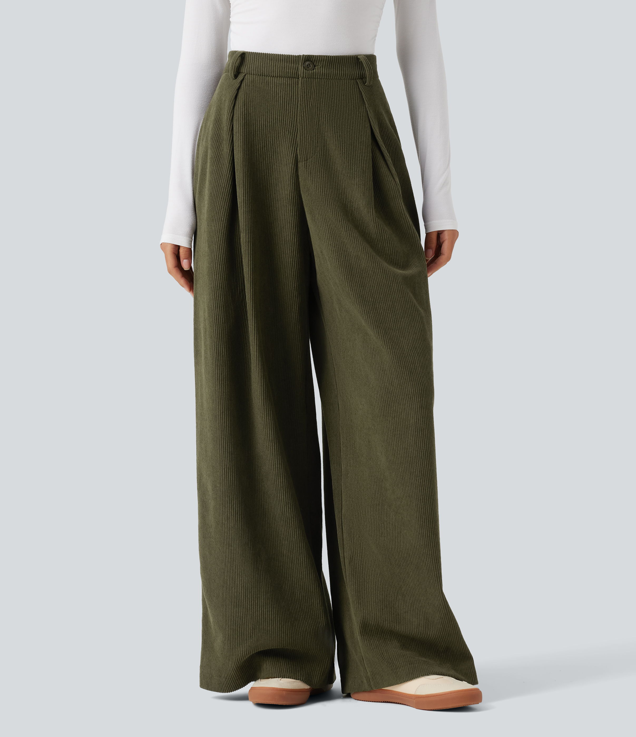 High Waisted Baggy Corduroy Casual Pants with Pockets