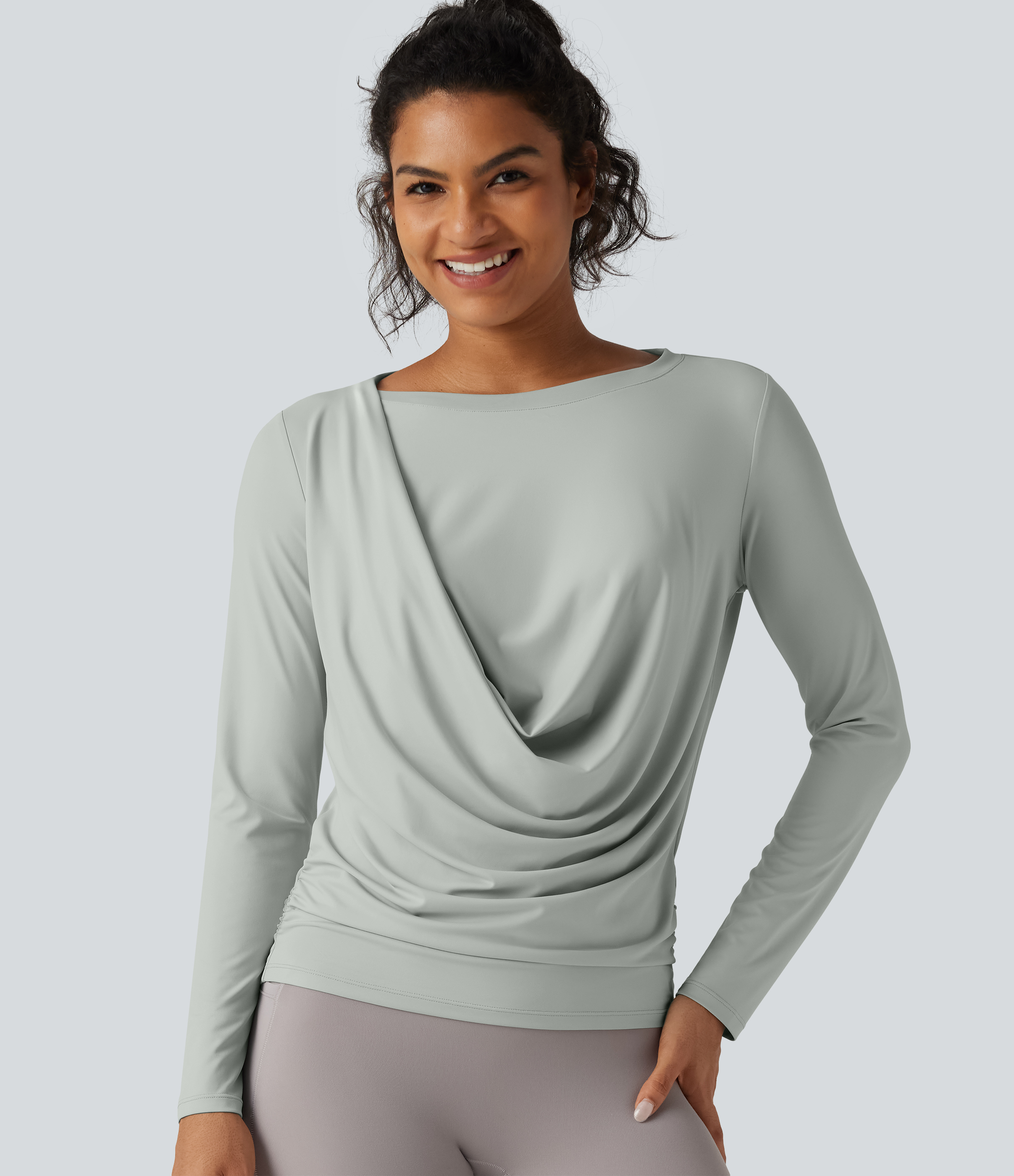 Boat Neck Boxy Long Sleeve Yoga Sports Top