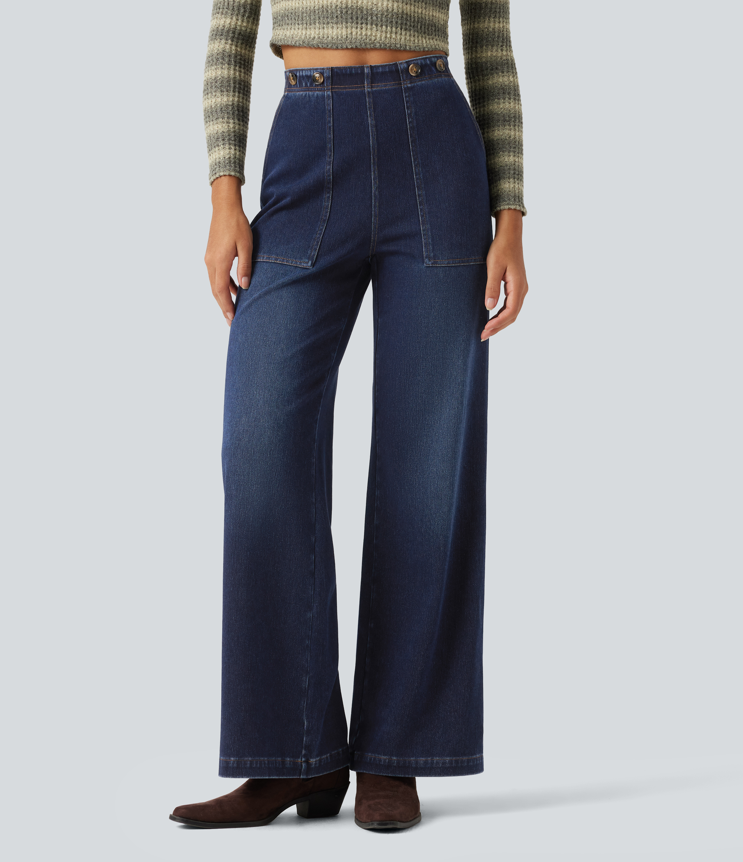 Halara Flex™ Jeans mit hoher Taille, weitem Bein und Taschen