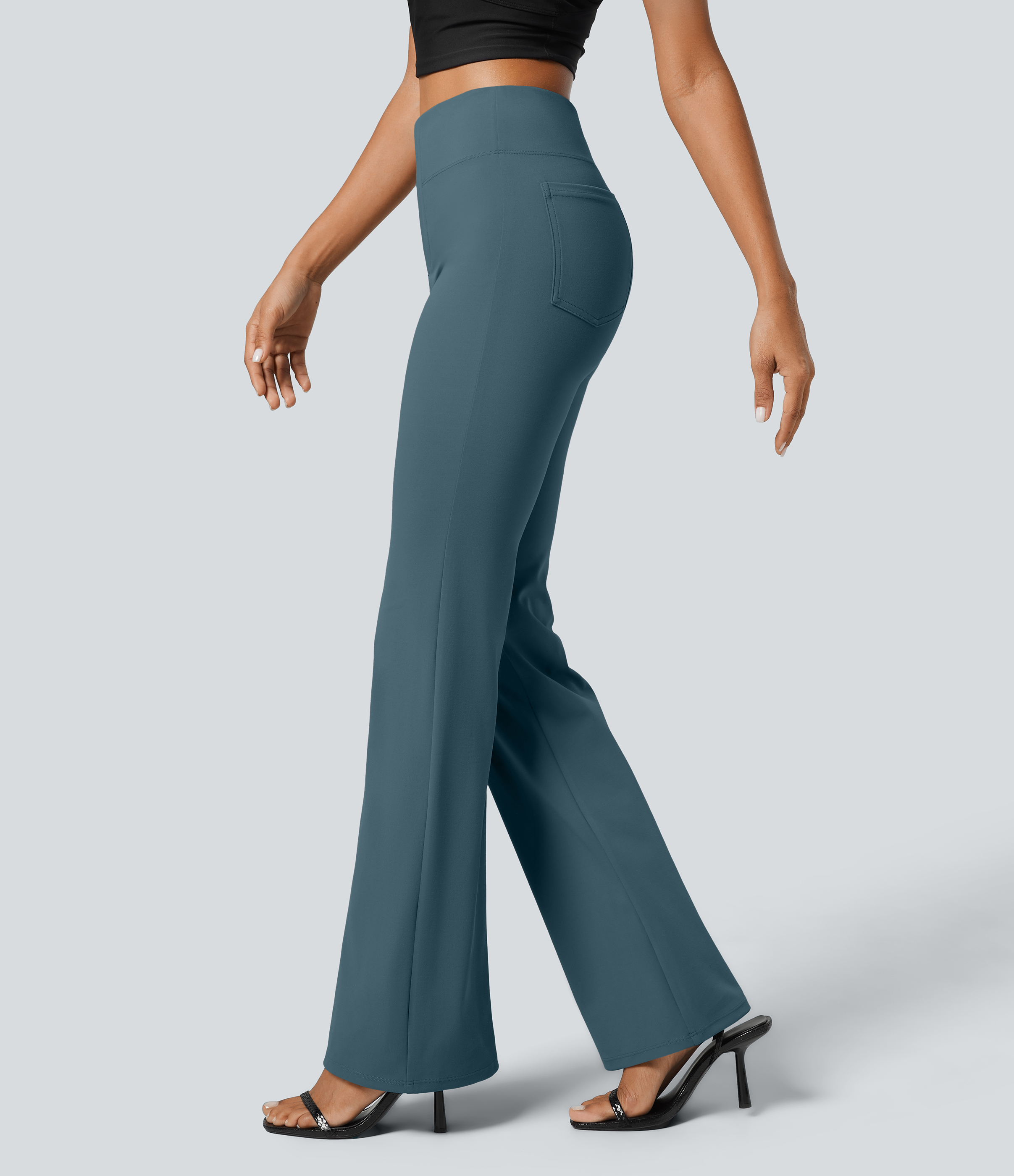 Halara Flex™ High Waisted Back Side Pocket Slight Flare Work Pants — Nighttime Blue by Halara