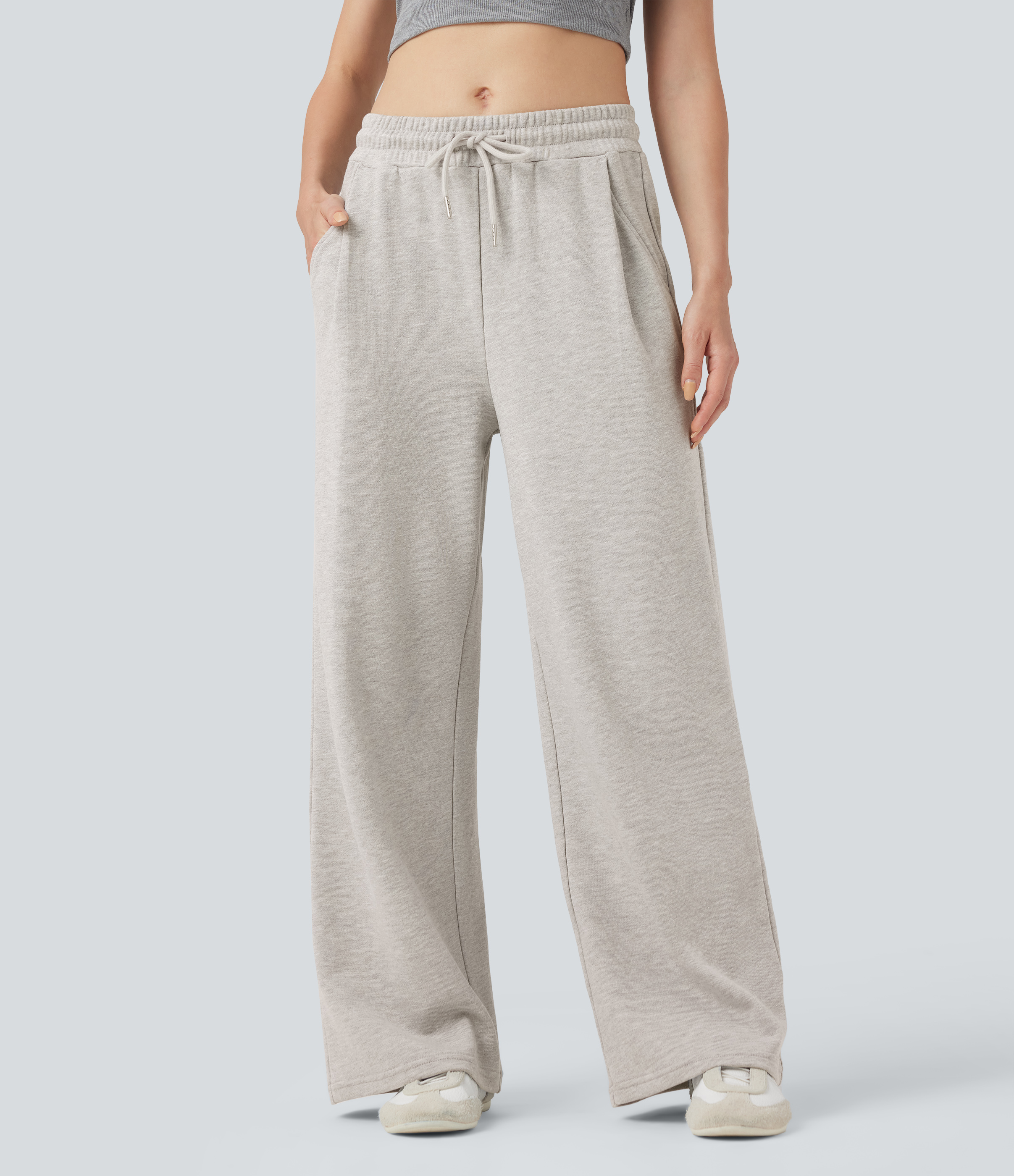 Mid Rise Drawstring Casual Cotton Pants with Pockets