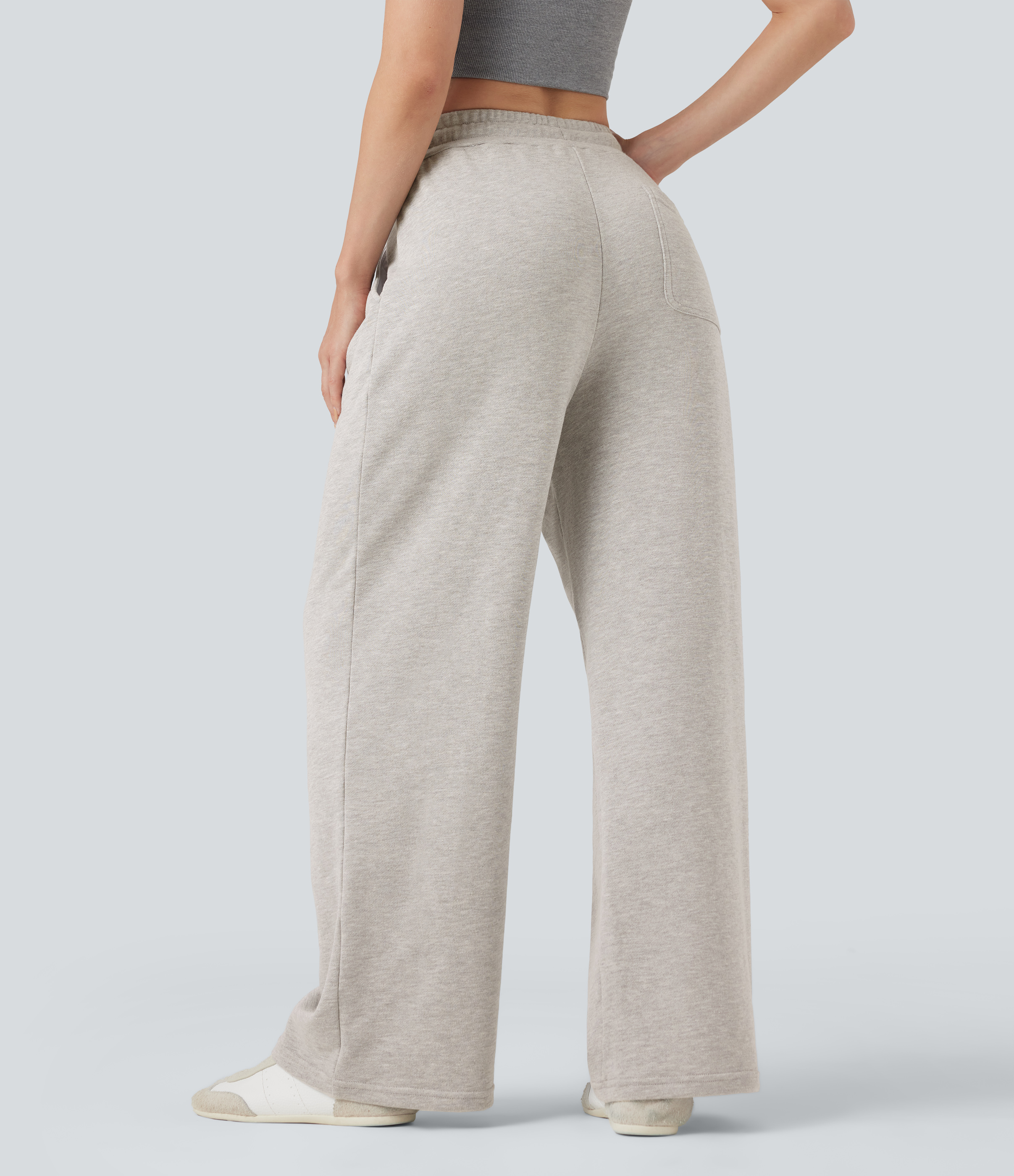Porcelain White Mid Rise Drawstring Casual Cotton Trousers with Pockets / 2