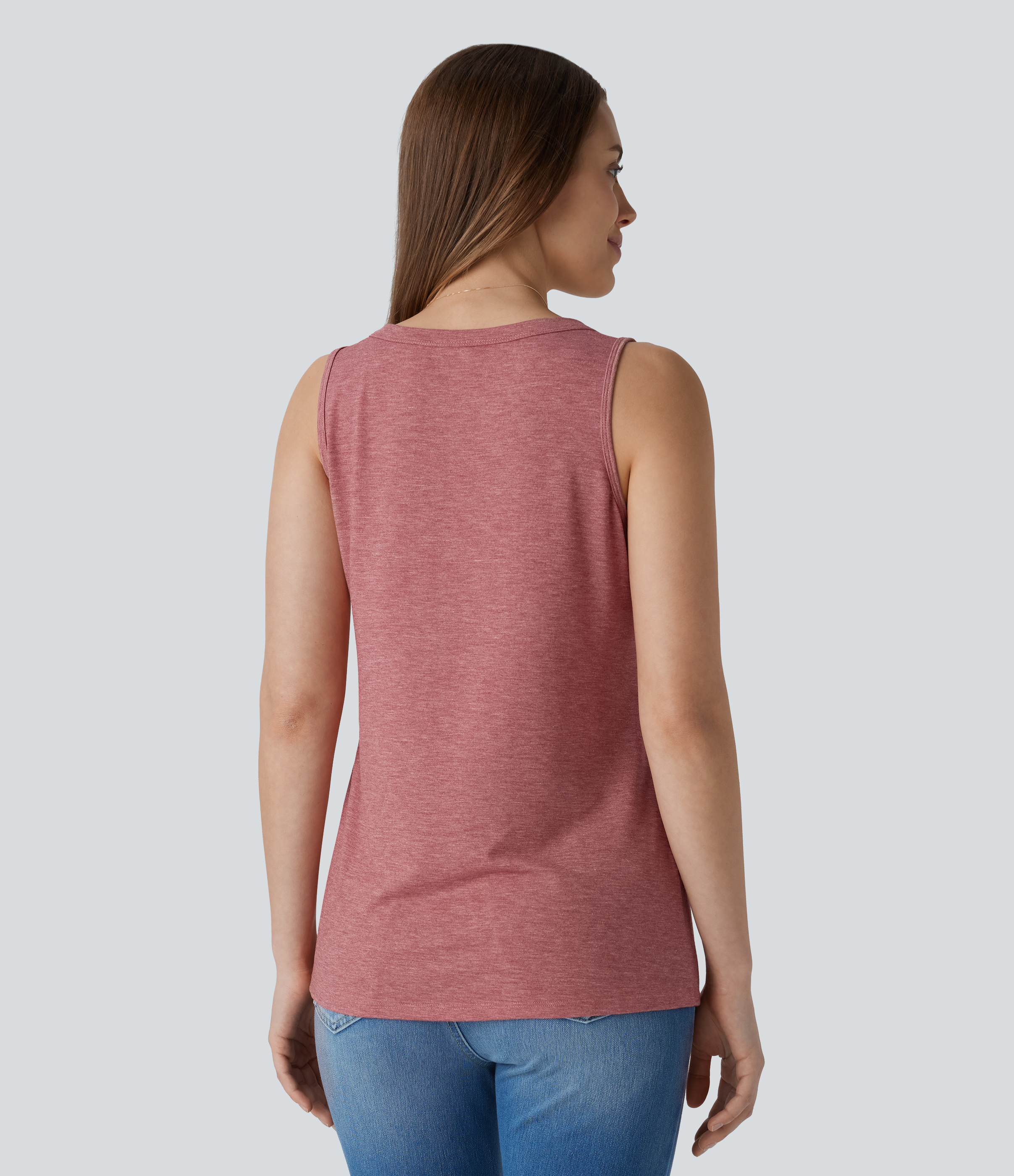 Brick Red Mix V Neck Sleeveless Decorative Casual Top / 2