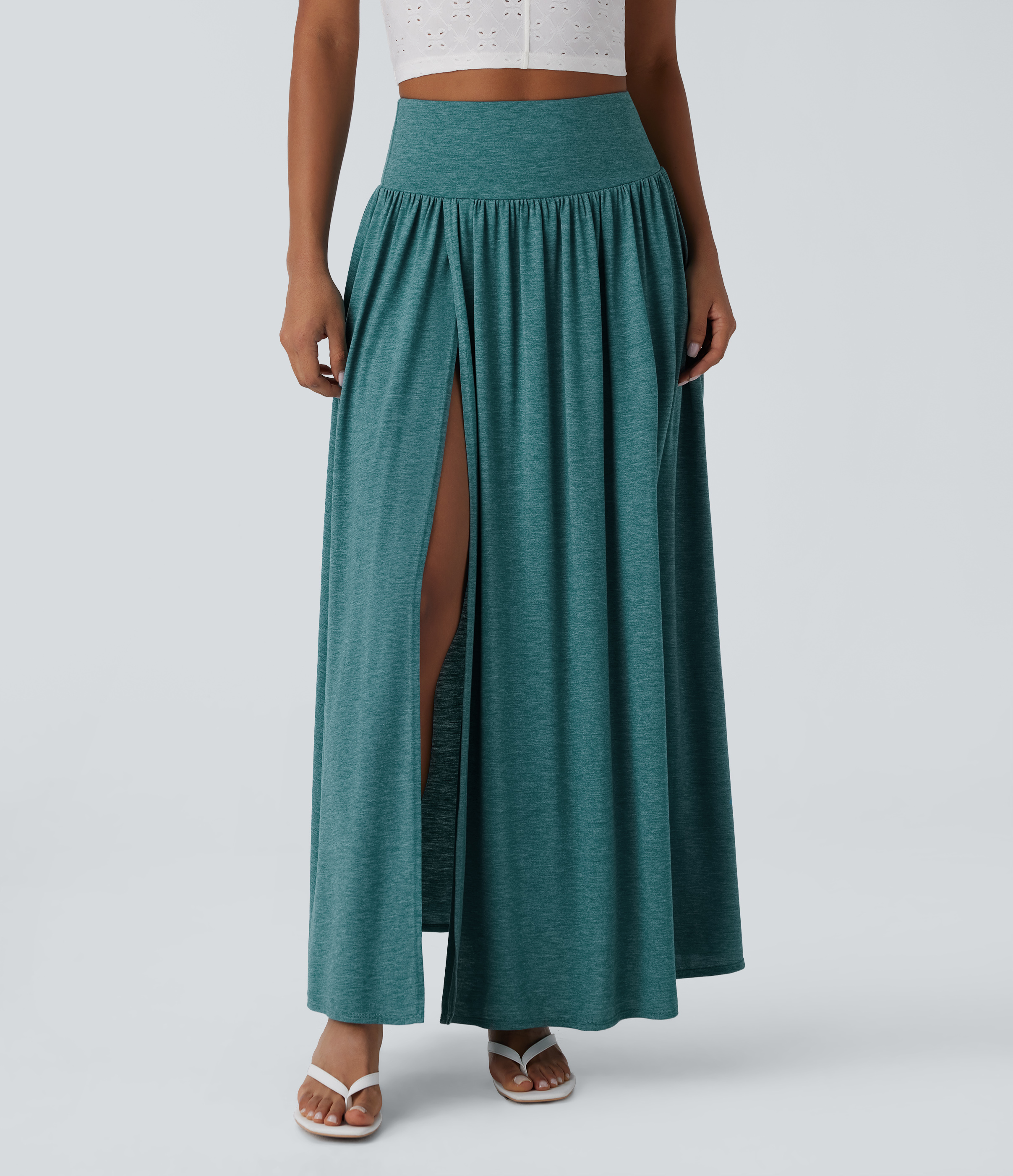 High Waisted 2-in-1 Flowy Maxi Casual Skirt