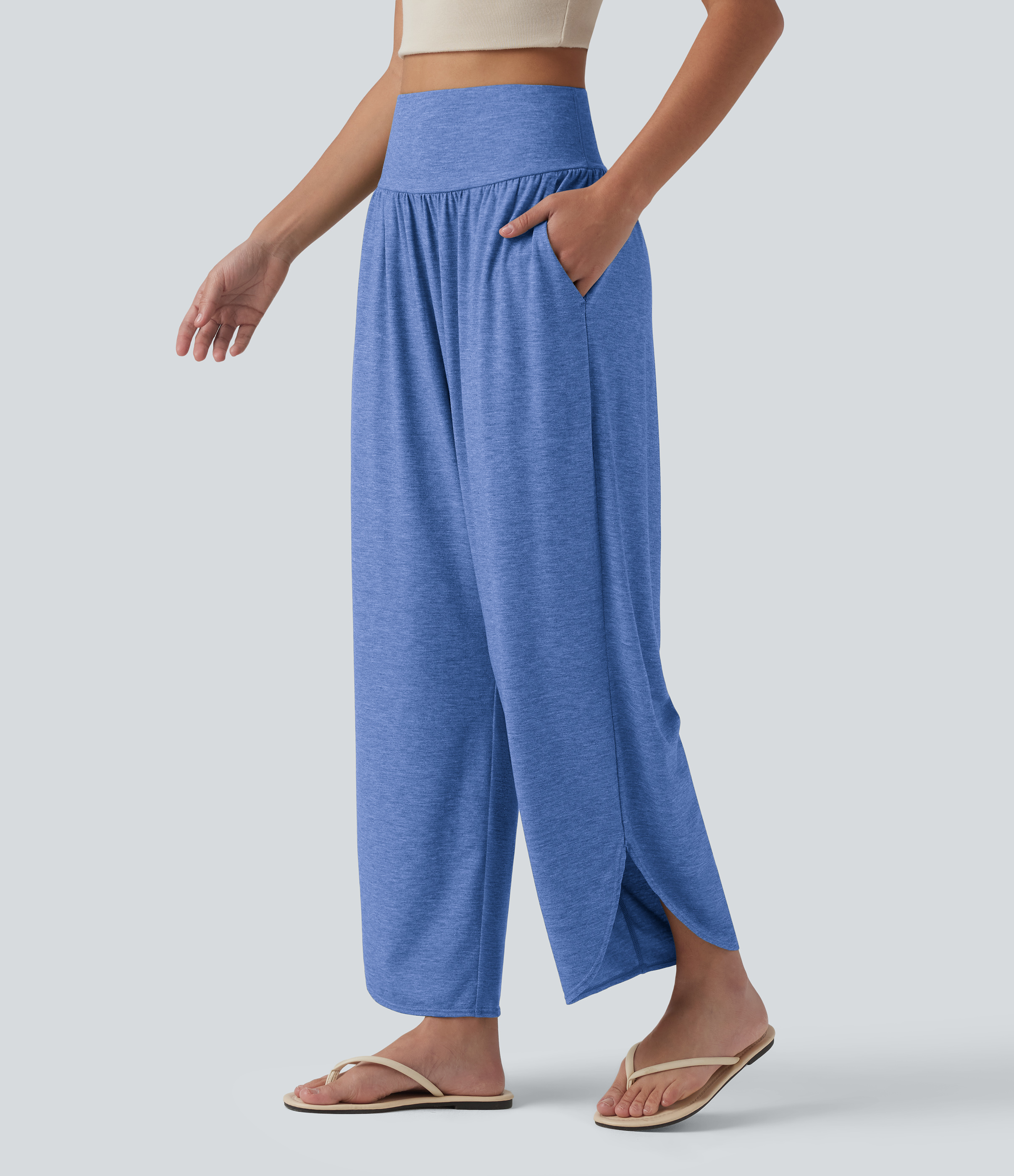 Lässige Hose mit hohem Bund, Seitentaschen, Bauchkontrolle und abgerundetem Saum