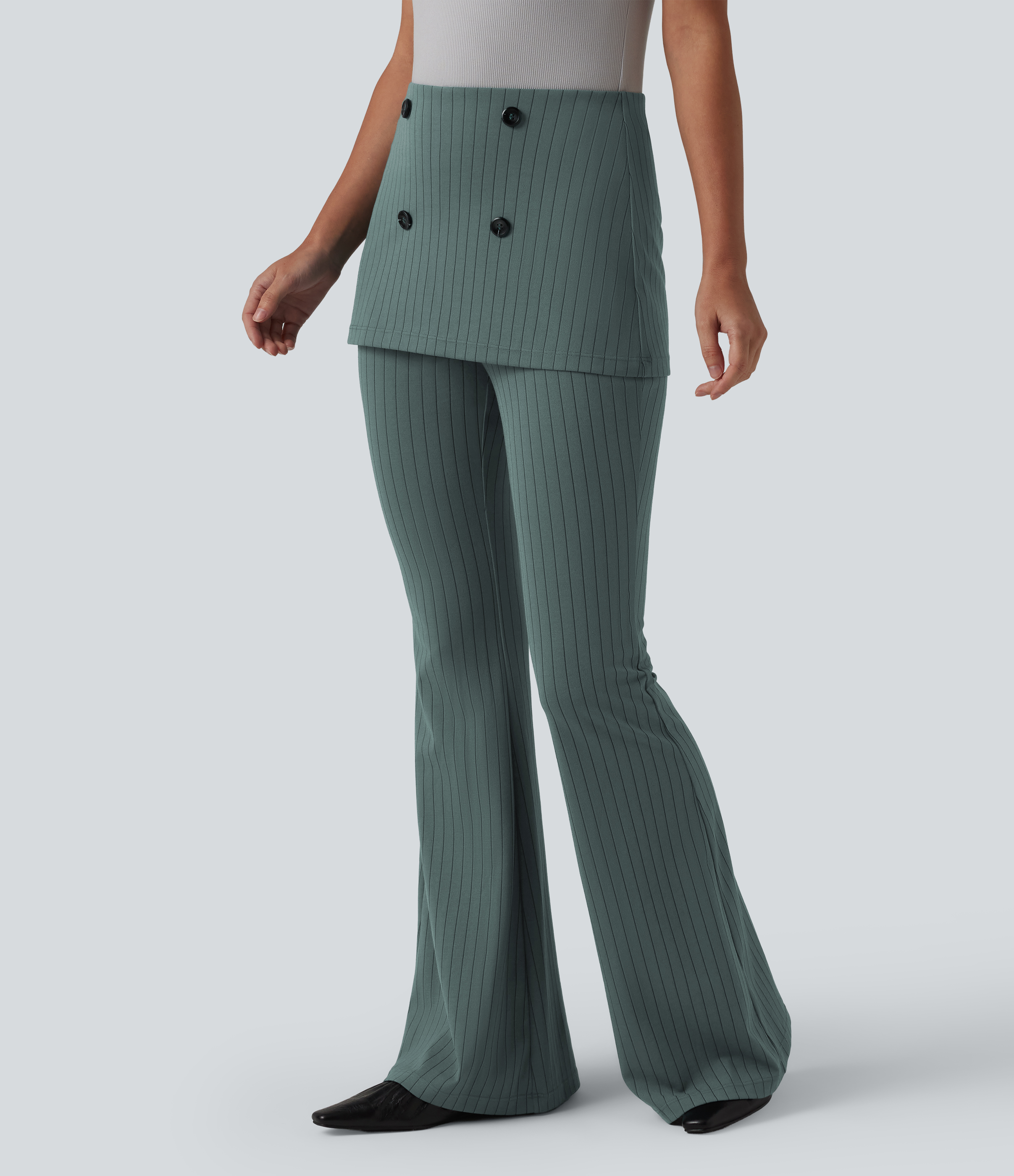Flare-Bürohose mit hohem Bund, Streifen und InstantCool